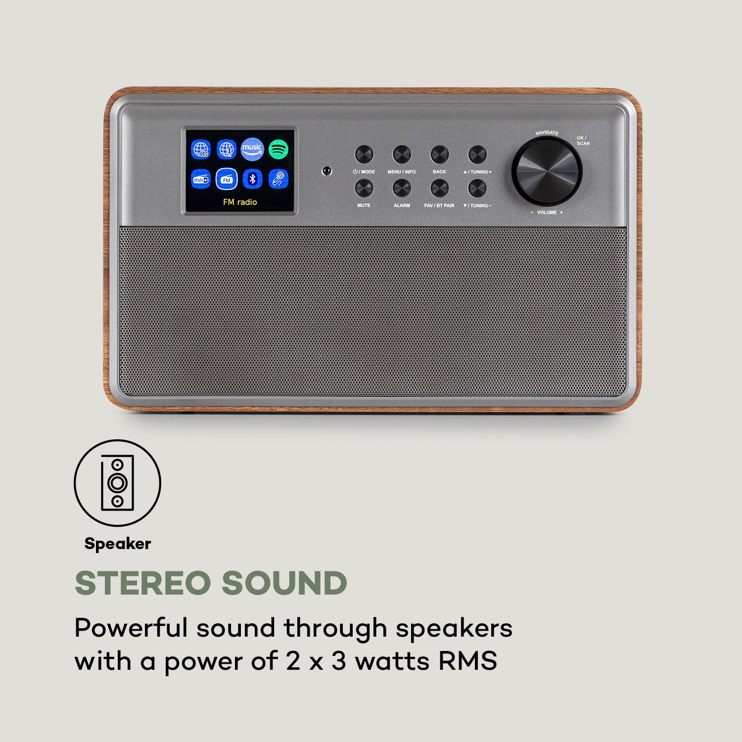 Connect Link, pametni radio, IR / DAB + / FM, Spotify, BT, 2,4 "HCC zaslon, drvo Tikovina