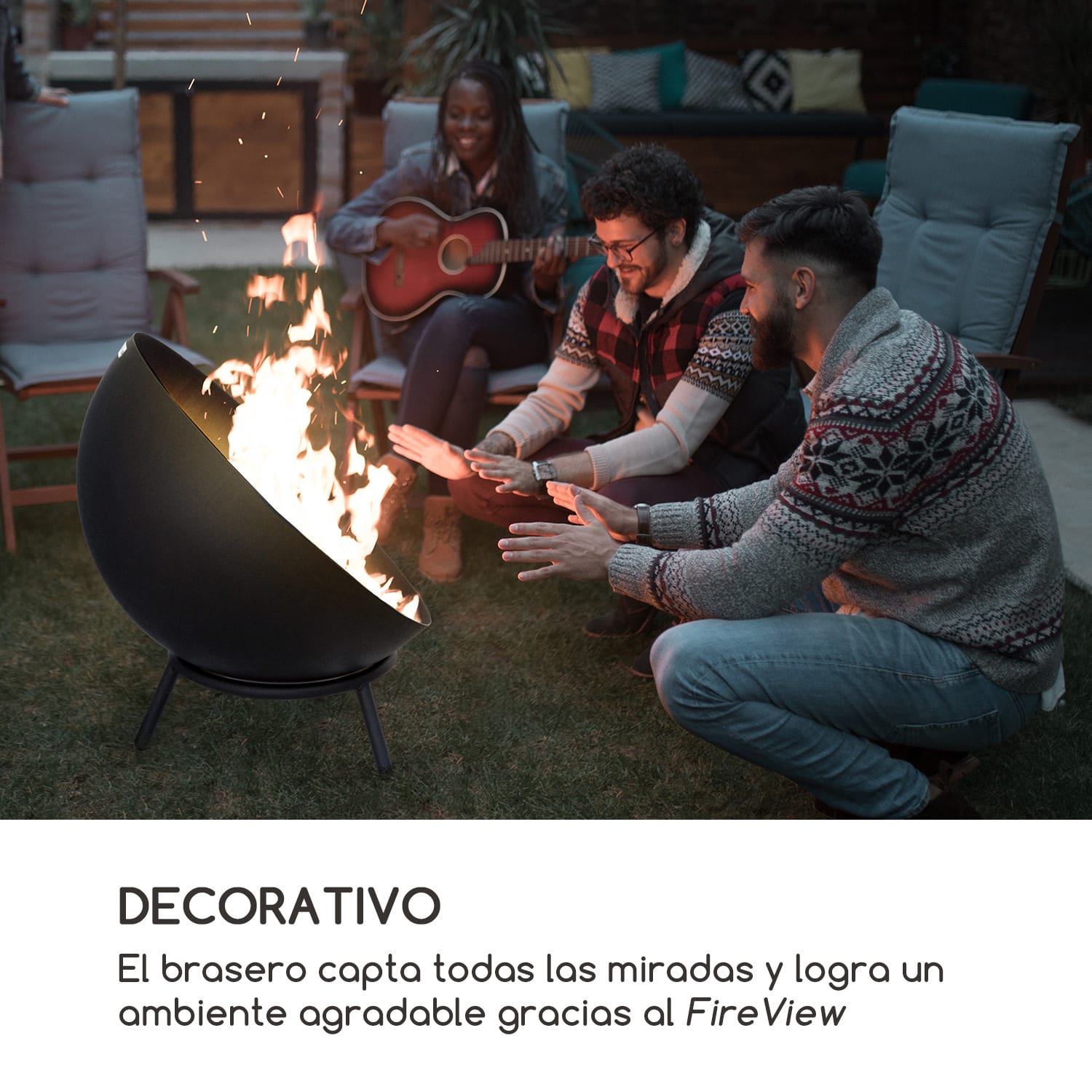 Fireball Brasero de acero inclinable para jardines o terrazas  Ø 66 cm bajo | Acero | Negro