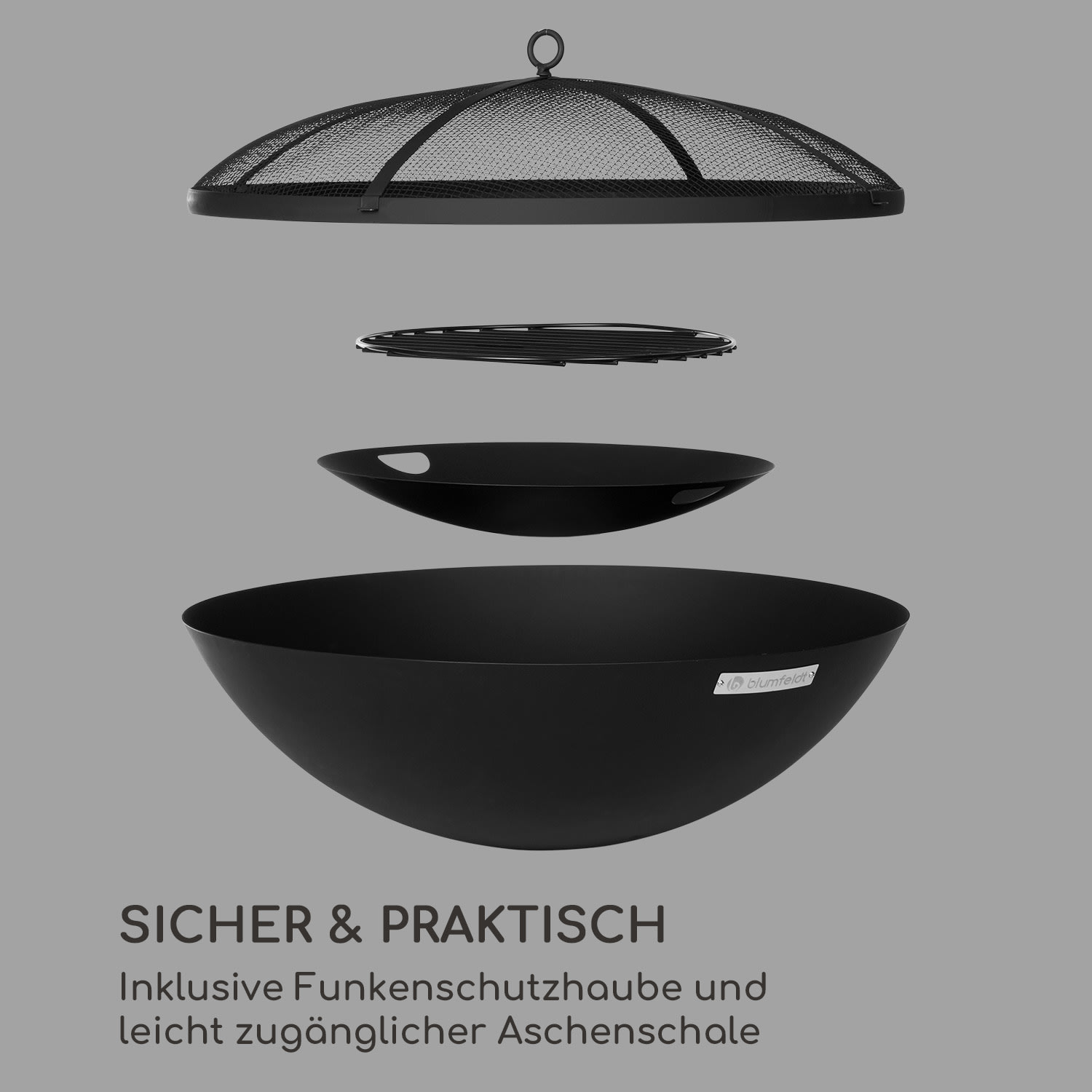 Orbit 3-in-1 Stahl-Feuerschale Grill Gartentisch Ø 60 cm 