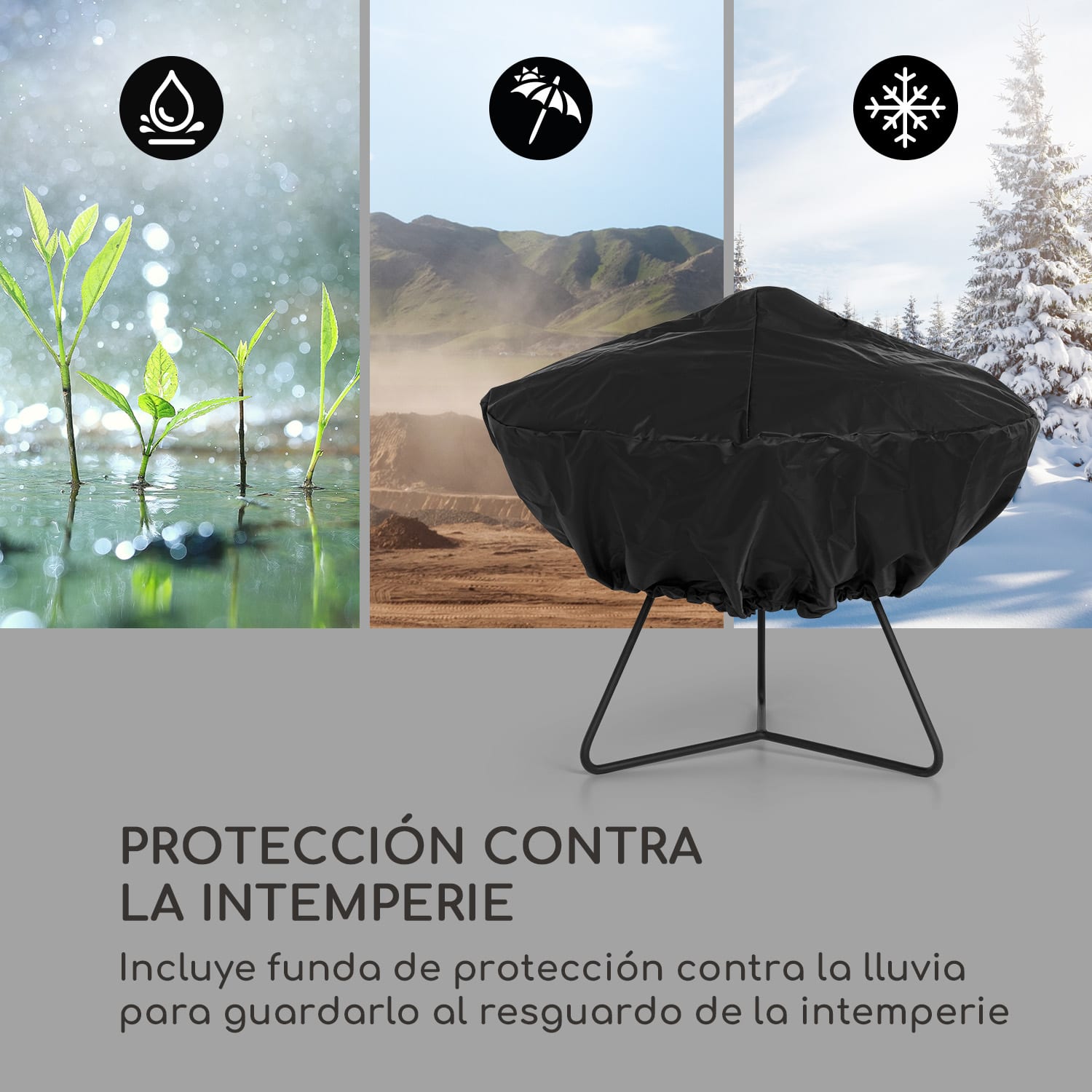 Orbit Brasero de acero 3-en-1 Ø 60cm parrilla de 40cm mesa color negro 