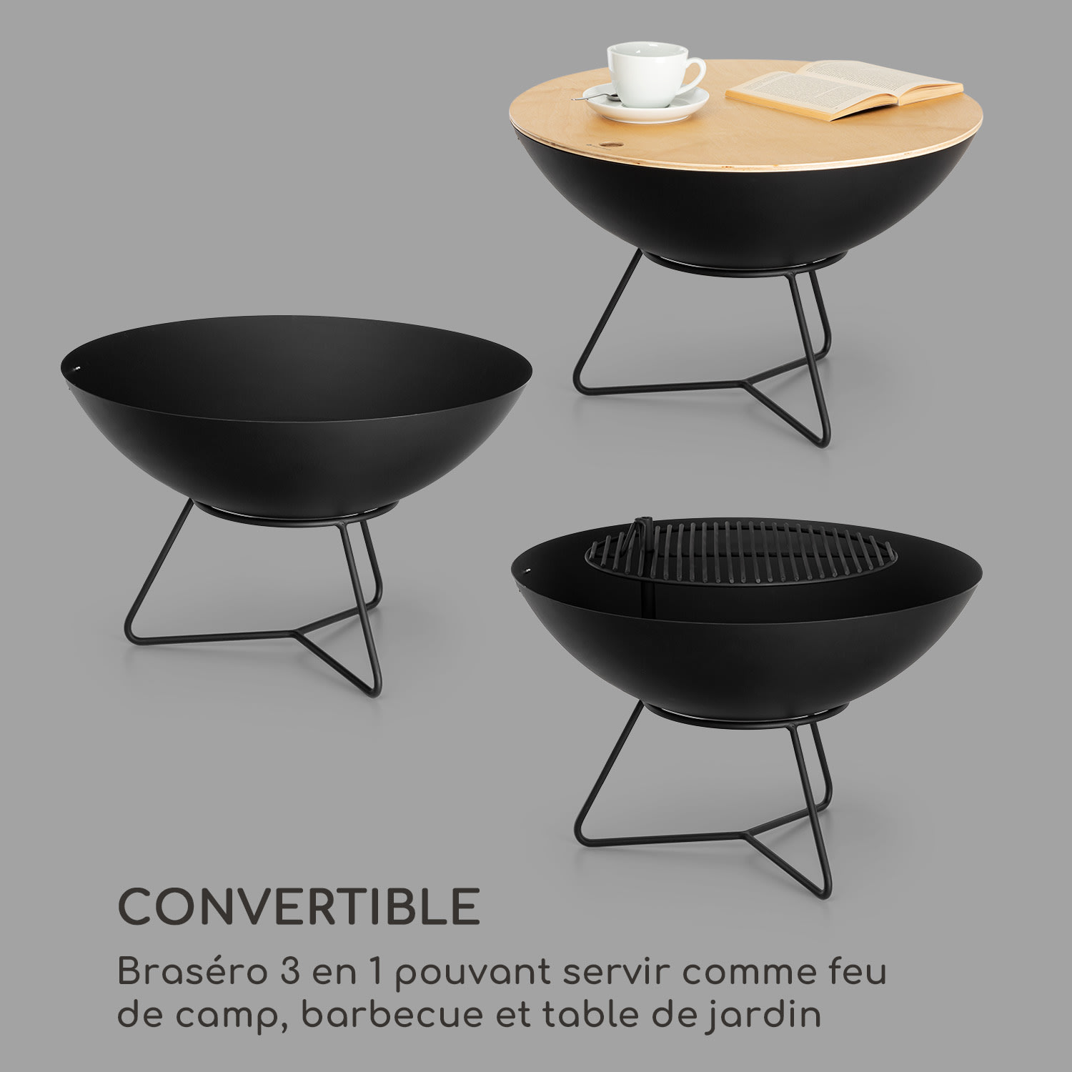 Orbit 3-in-1 vuurschaal staal Ø 60cm | 40cm grill | tafel | zwart 