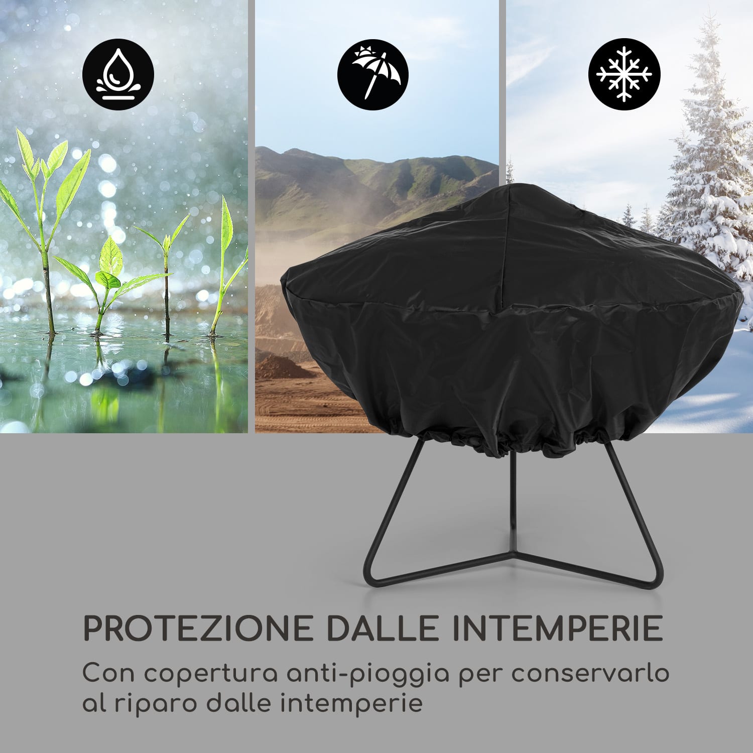 Orbit Braciere in Acciaio 3in1 Ø 60cm | Griglia 40cm | Tavolo | nero 