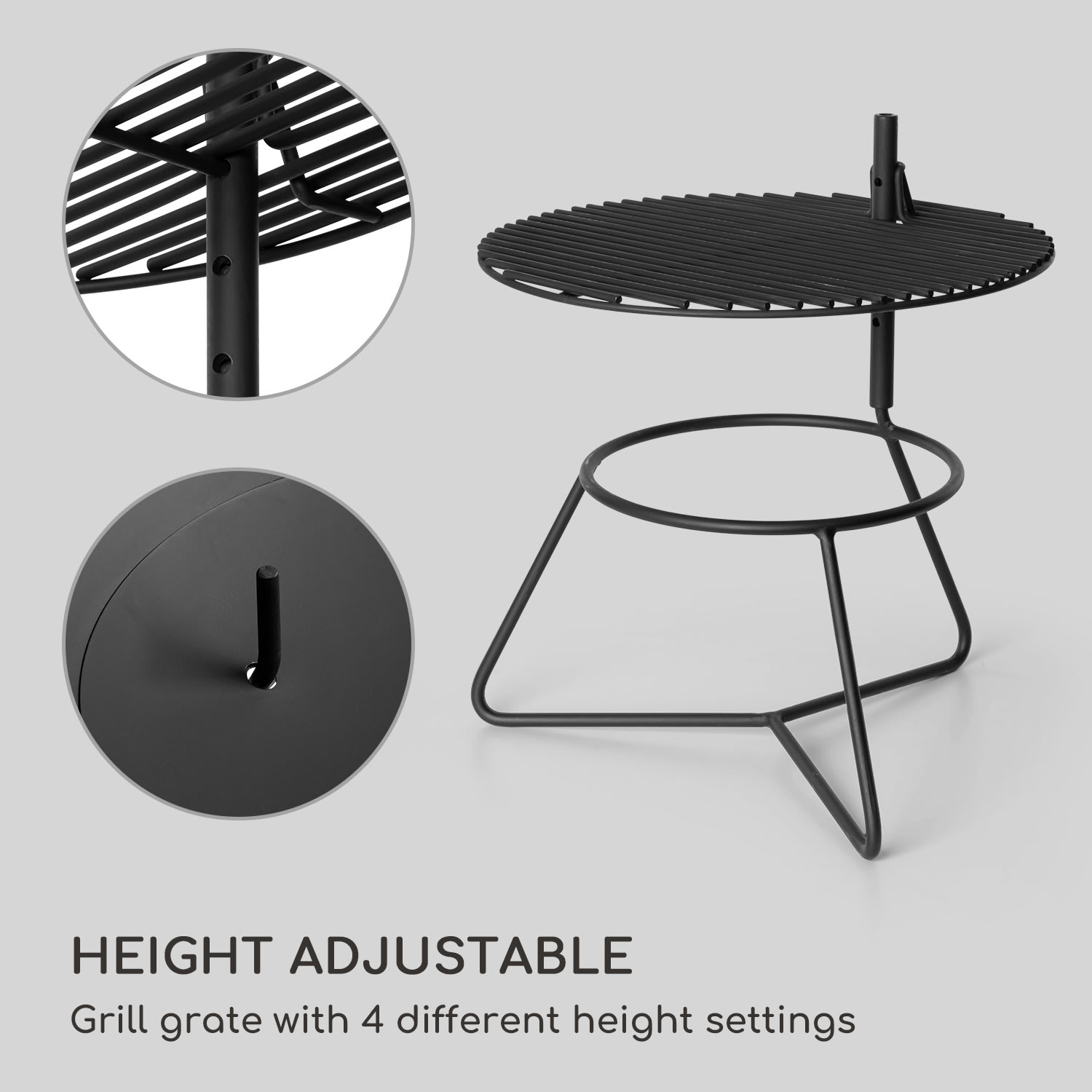 Orbit Brasero de acero 3-en-1 Ø 60cm parrilla de 40cm mesa color negro 
