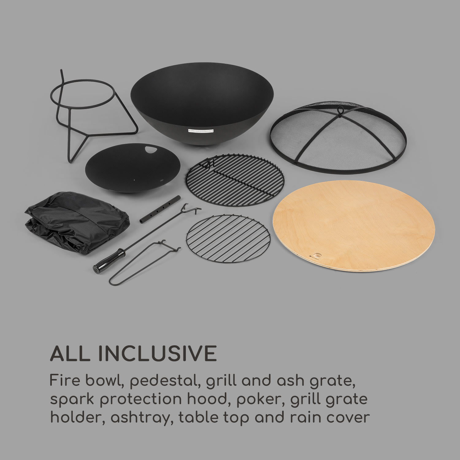 Orbit Brasero de acero 3-en-1 Ø 60cm parrilla de 40cm mesa color negro 