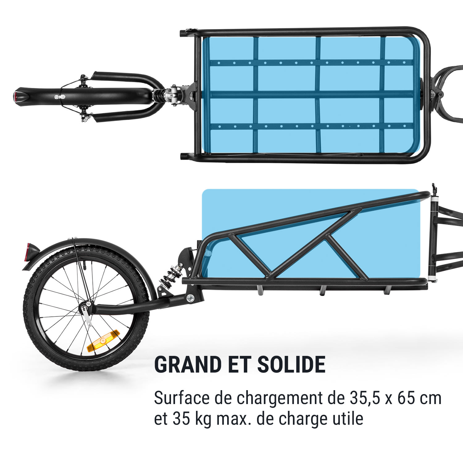 Follower remorque à vélo roue simple 16" charge 35 kg noir 