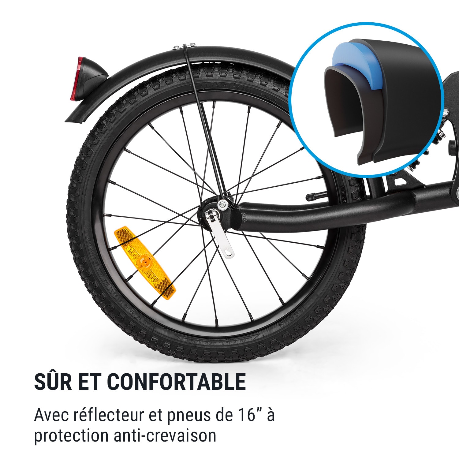 Follower remorque à vélo roue simple 16" charge 35 kg noir 
