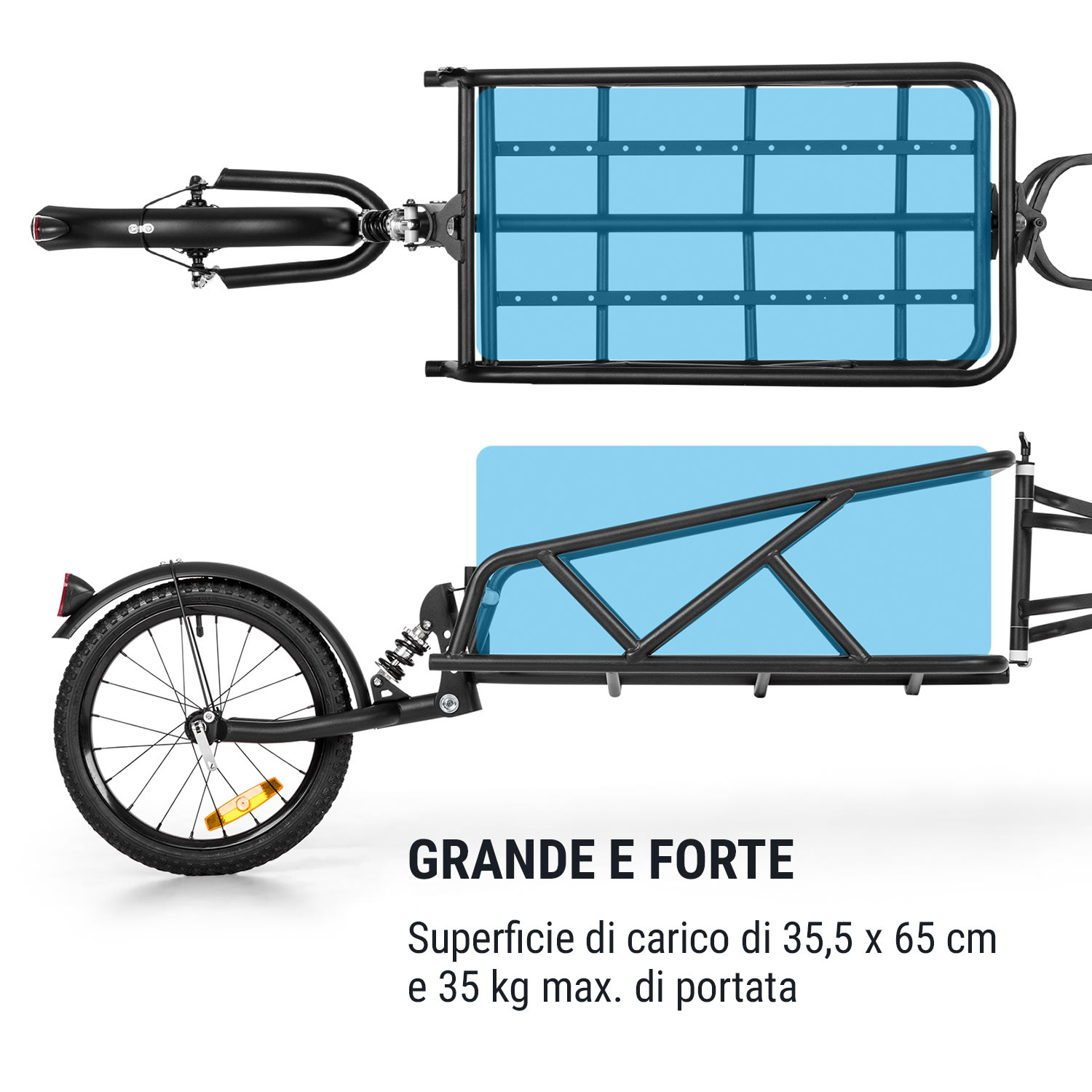 Follower, rimorchio per bicicletta, ruota da 16" a pista singola, 35 kg di portata, nero 