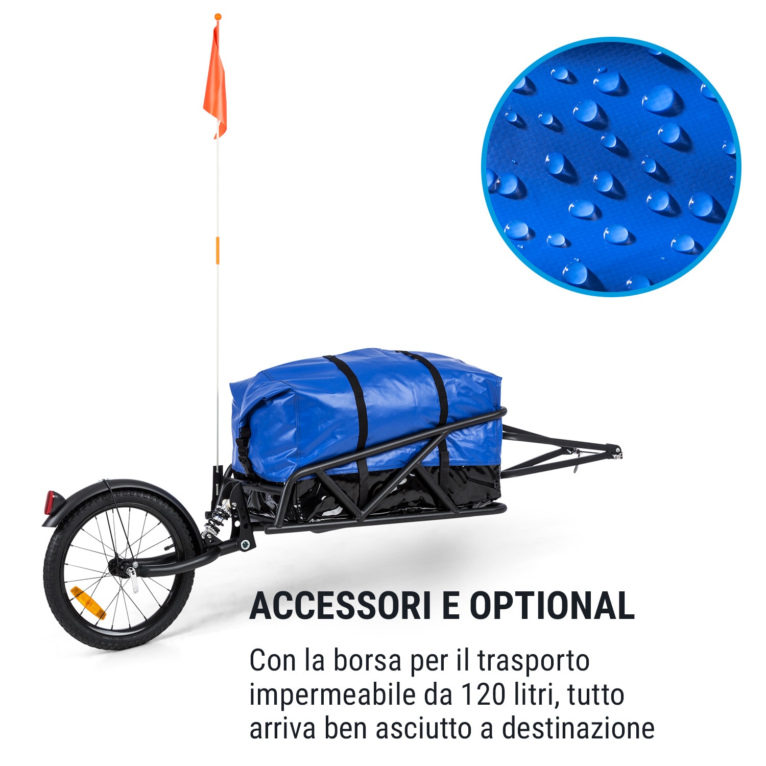 Follower, rimorchio per bicicletta, ruota da 16" a pista singola, 35 kg di portata, nero 