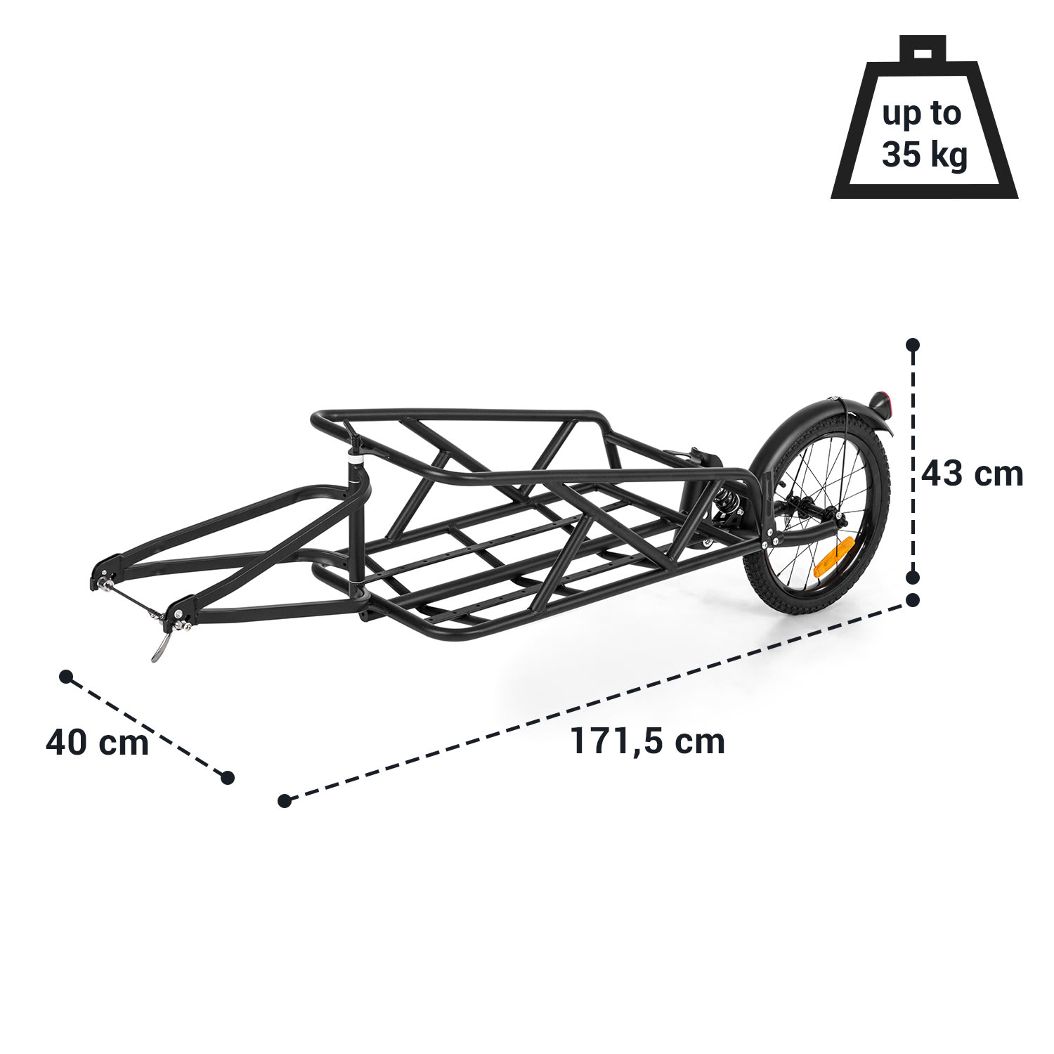 Follower remorque à vélo roue simple 16" charge 35 kg noir 