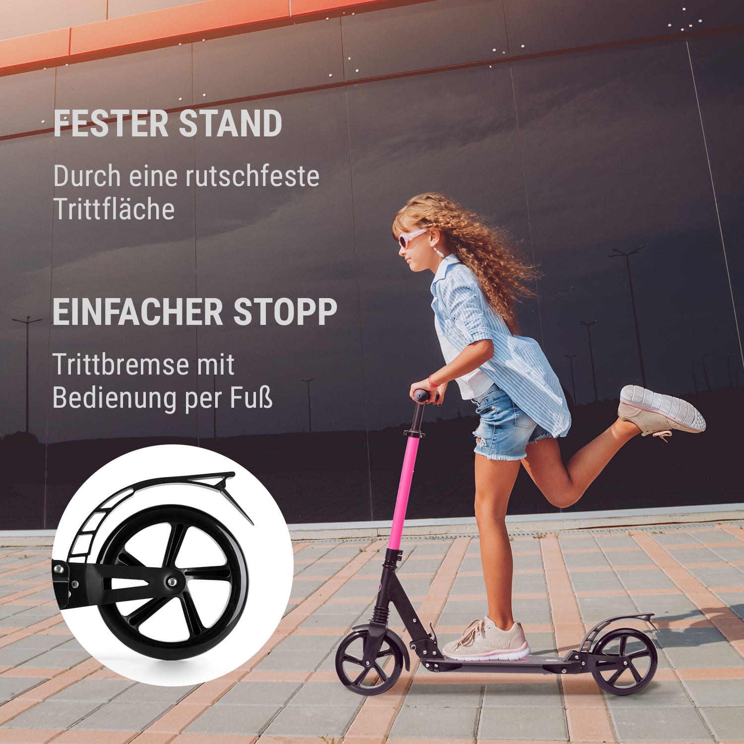 Float Kickscooter 200mm PU-Räder ABEC 7 AS-Soft Grips 1-Click-System Schwarz