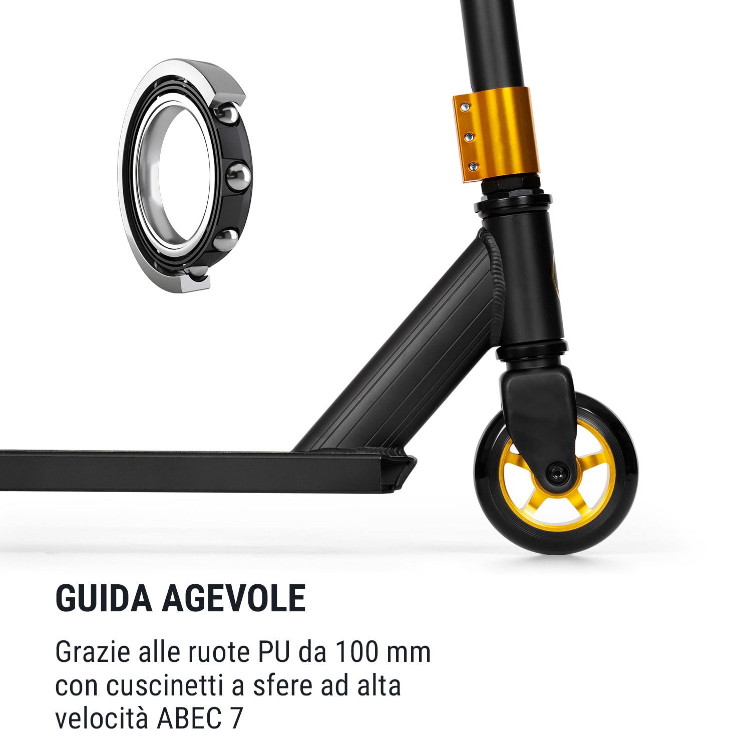 Stuntz Monopattino Alluminio Ruote PU Cuscinetti ABEC 7 oro 