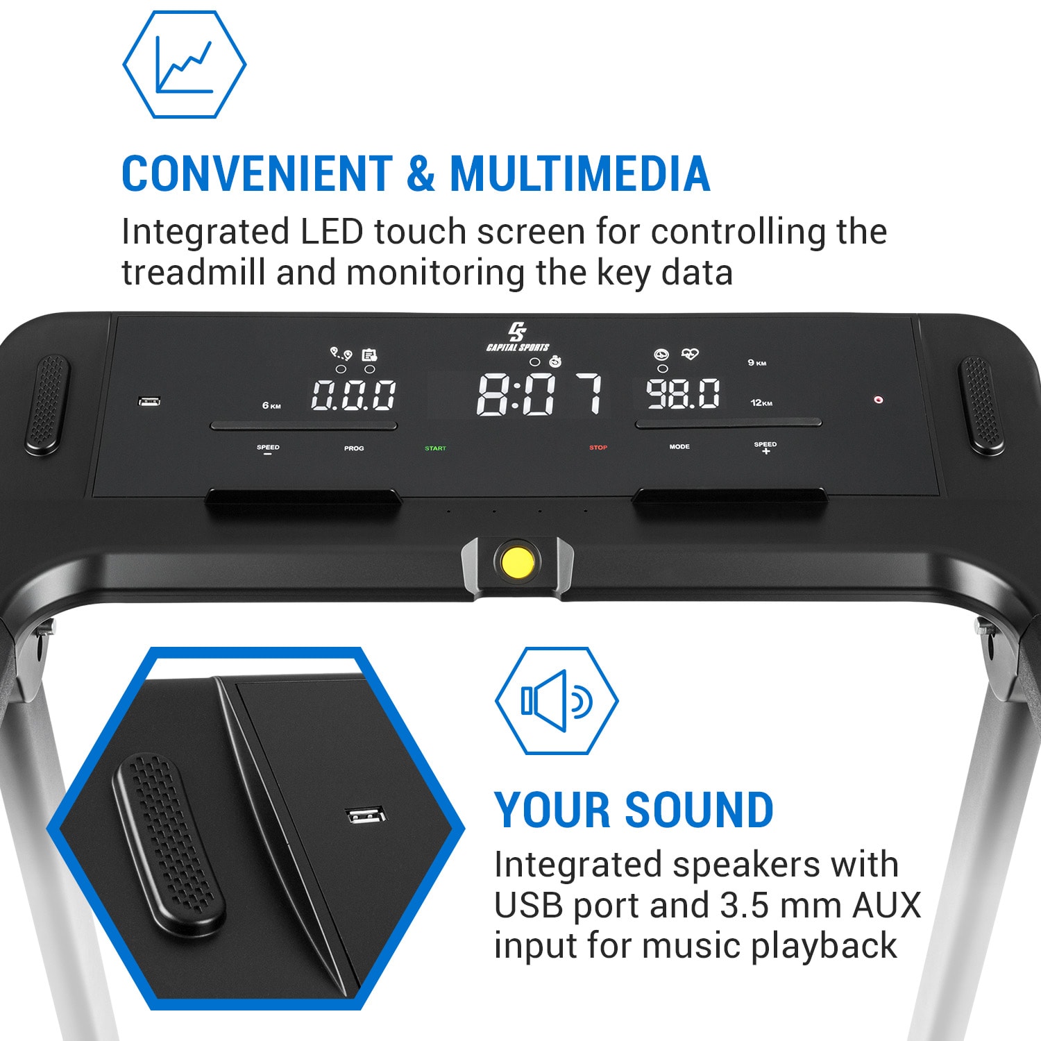 Infinity Edge, běžecký pás, 1,5 HP, Bluetooth, LED dotykový displej, černý 