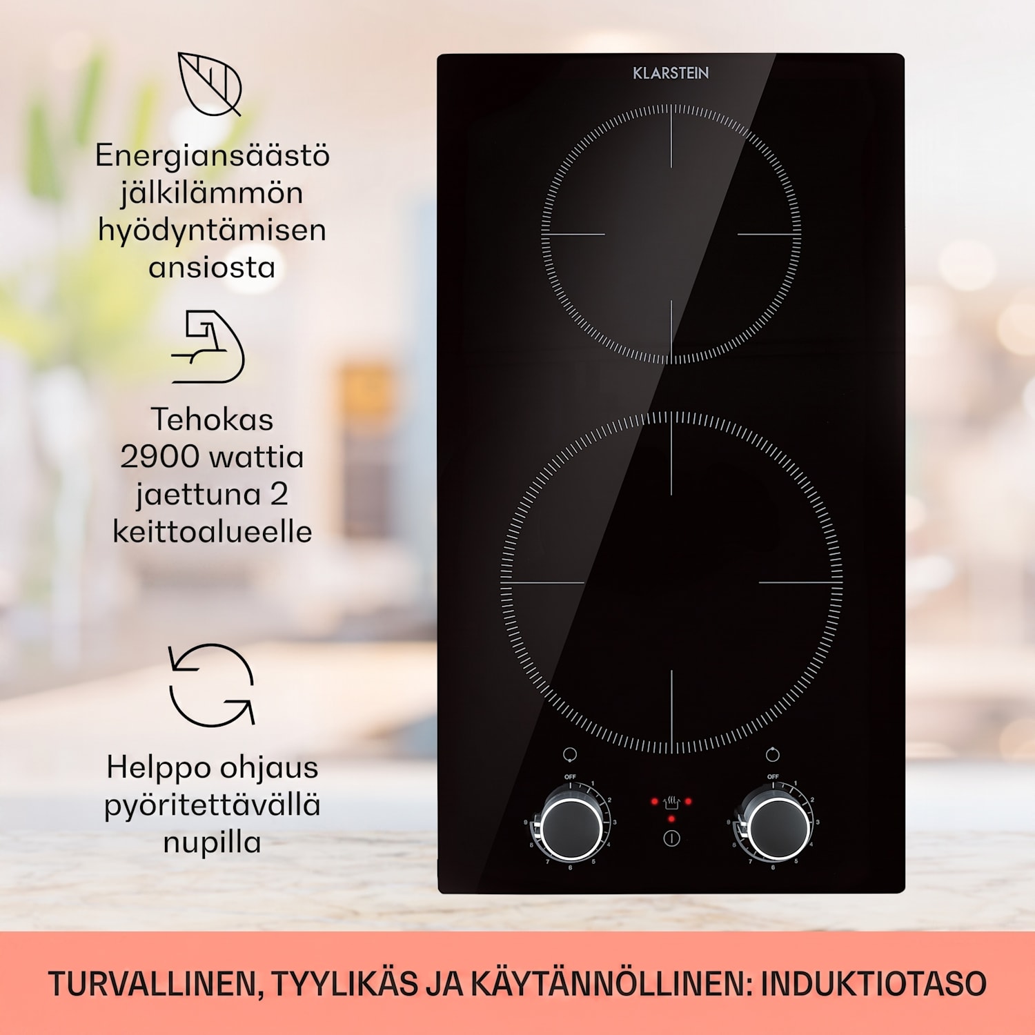 Kochheld -kaksoisinduktioliesi 2900 W kiertosäädin lasi musta 30 cm | Kiiltävä | Musta