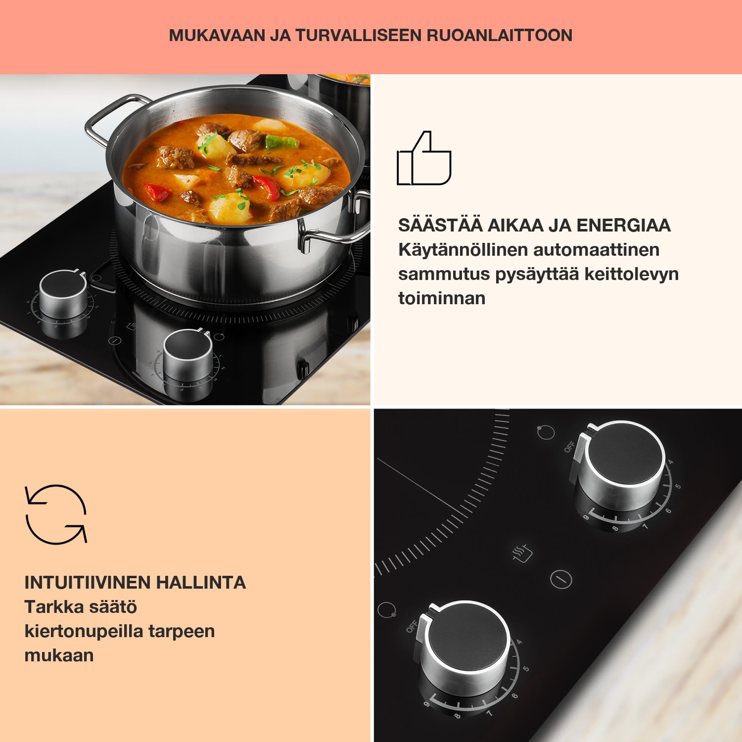 Kochheld -kaksoisinduktioliesi 2900 W kiertosäädin lasi musta 30 cm | Kiiltävä | Musta