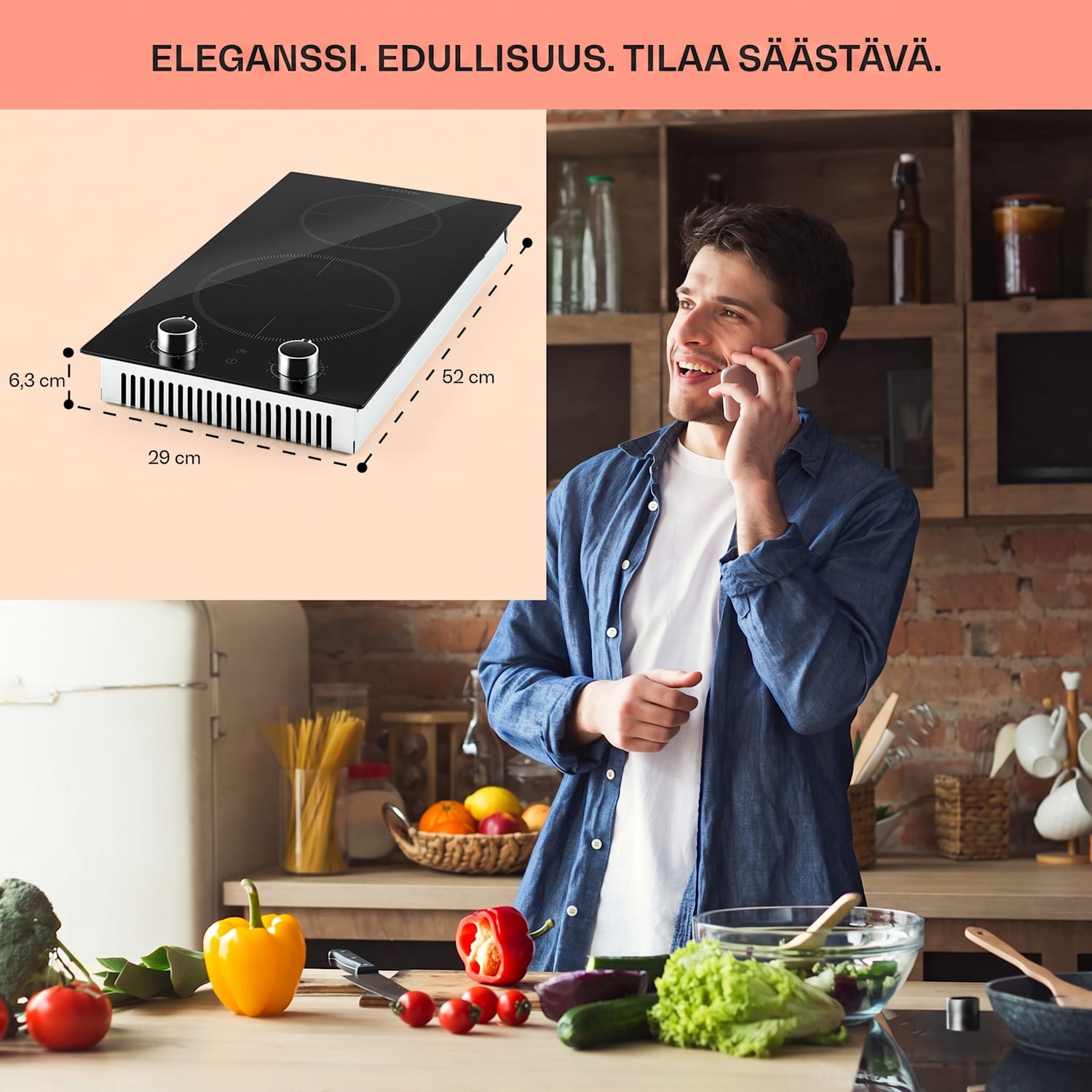 Kochheld -kaksoisinduktioliesi 2900 W kiertosäädin lasi musta 30 cm | Kiiltävä | Musta