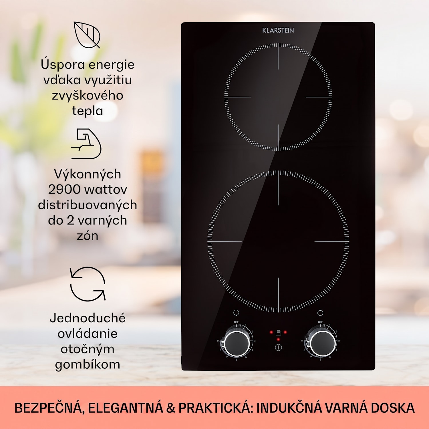 Kochheld, indukčná varná doska, 2900 W, 2 zóny, otočné regulátory, sklo, čierna 2