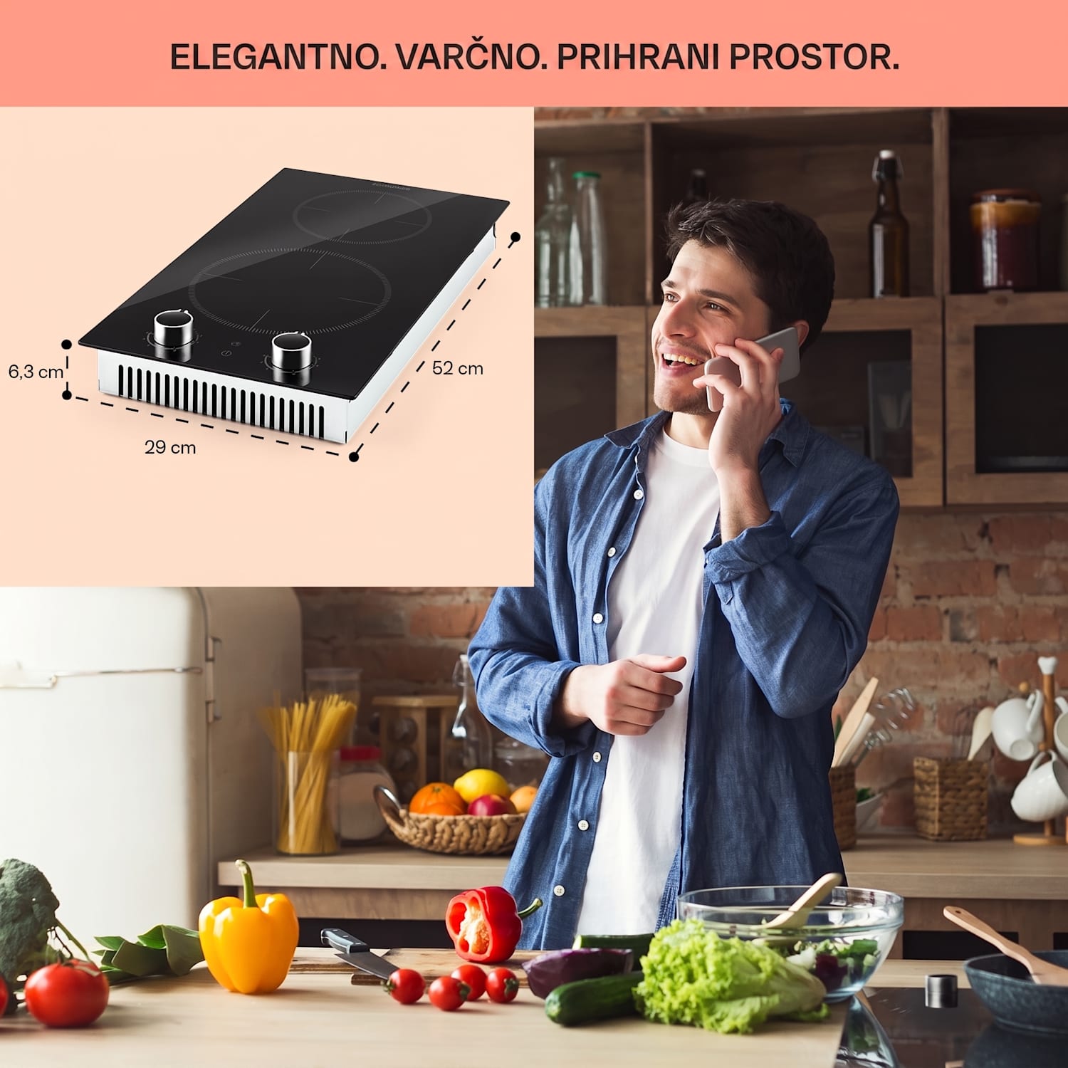 Kochheld, dvojna indukcijska kuhalna plošča, 2900 W, vrtljivi regulatorji, steklo, črna 2