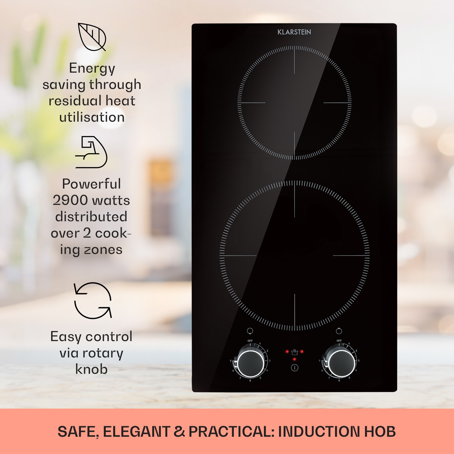 Kochheld dubbele inductiekookplaat 2900 W draaiknoppen glas zwart 2