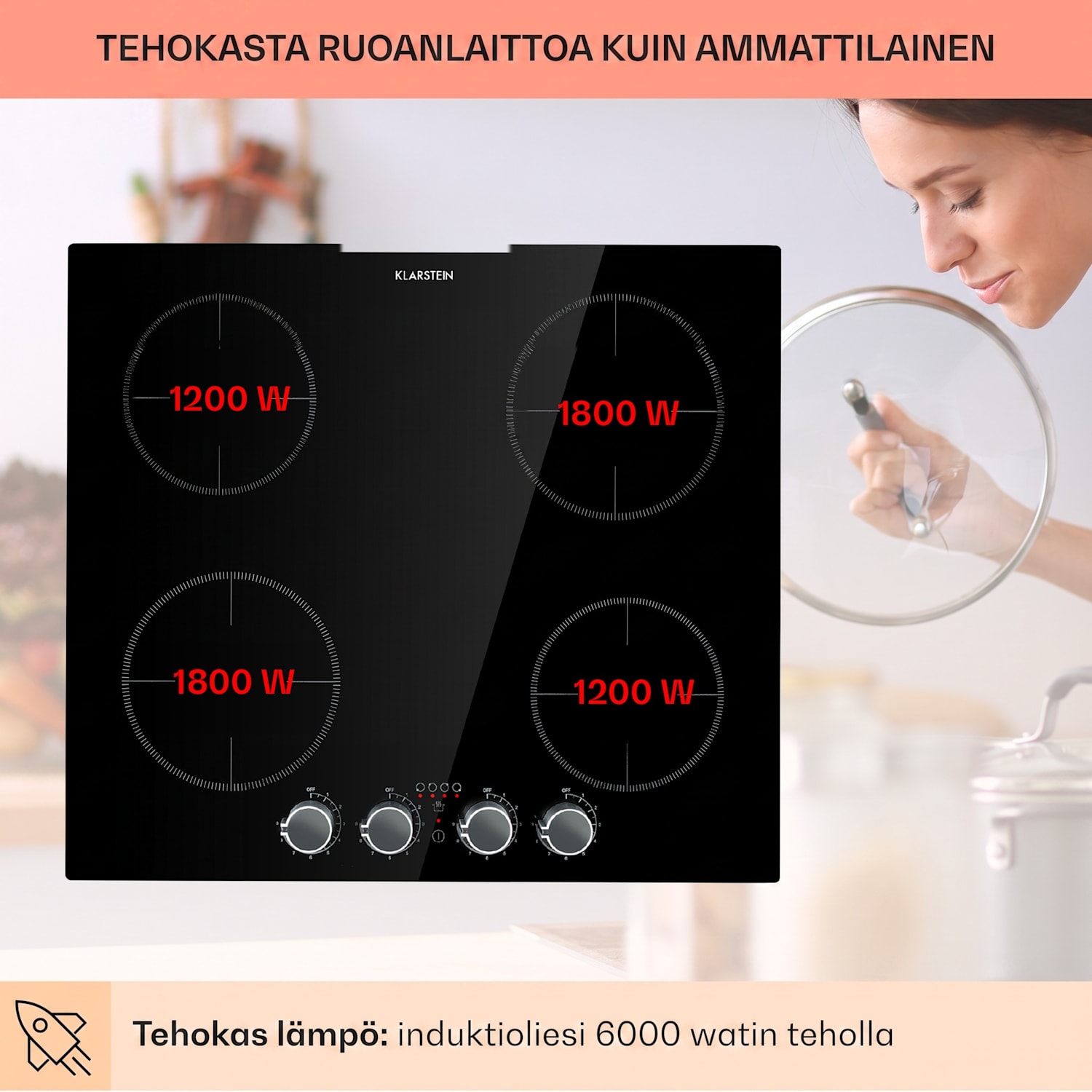 Kochheld 4 alueen induktioliesi 6000 W kiertosäädin lasi musta 4