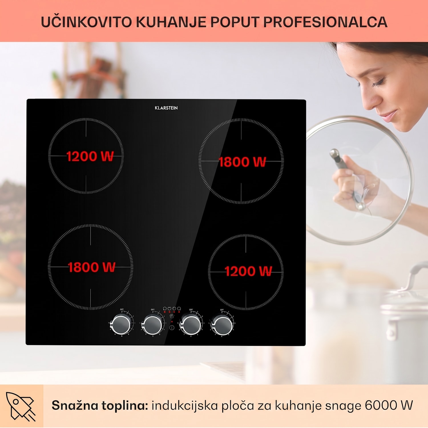 Kochheld, 4-zonska indukcijska ploča, 6000 W, rotacijski regulatori, staklo, crna 4