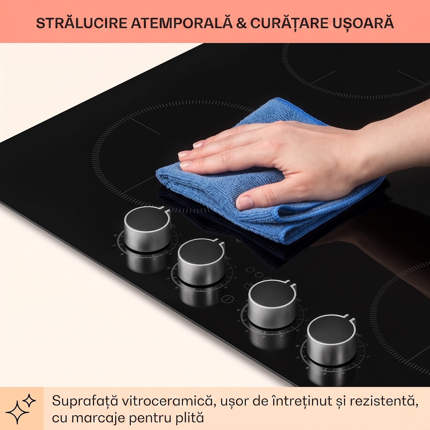 Kochheld, plită cu inducție cu 4 zone, 6000 W, butoane rotative, sticla, negru 4