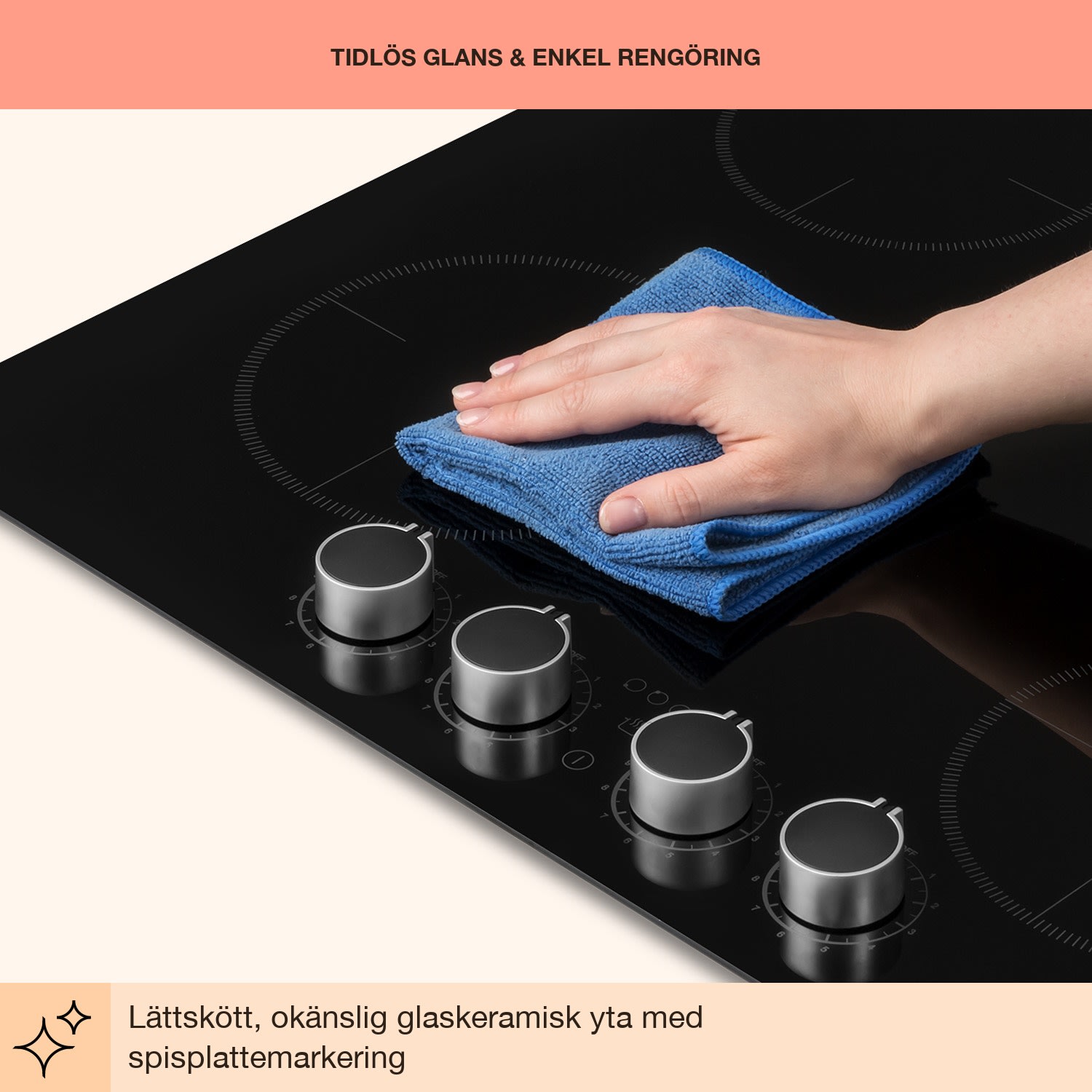 spishäll 4-zoner-induktionshäll 6000W vrid-reglering glas svart 