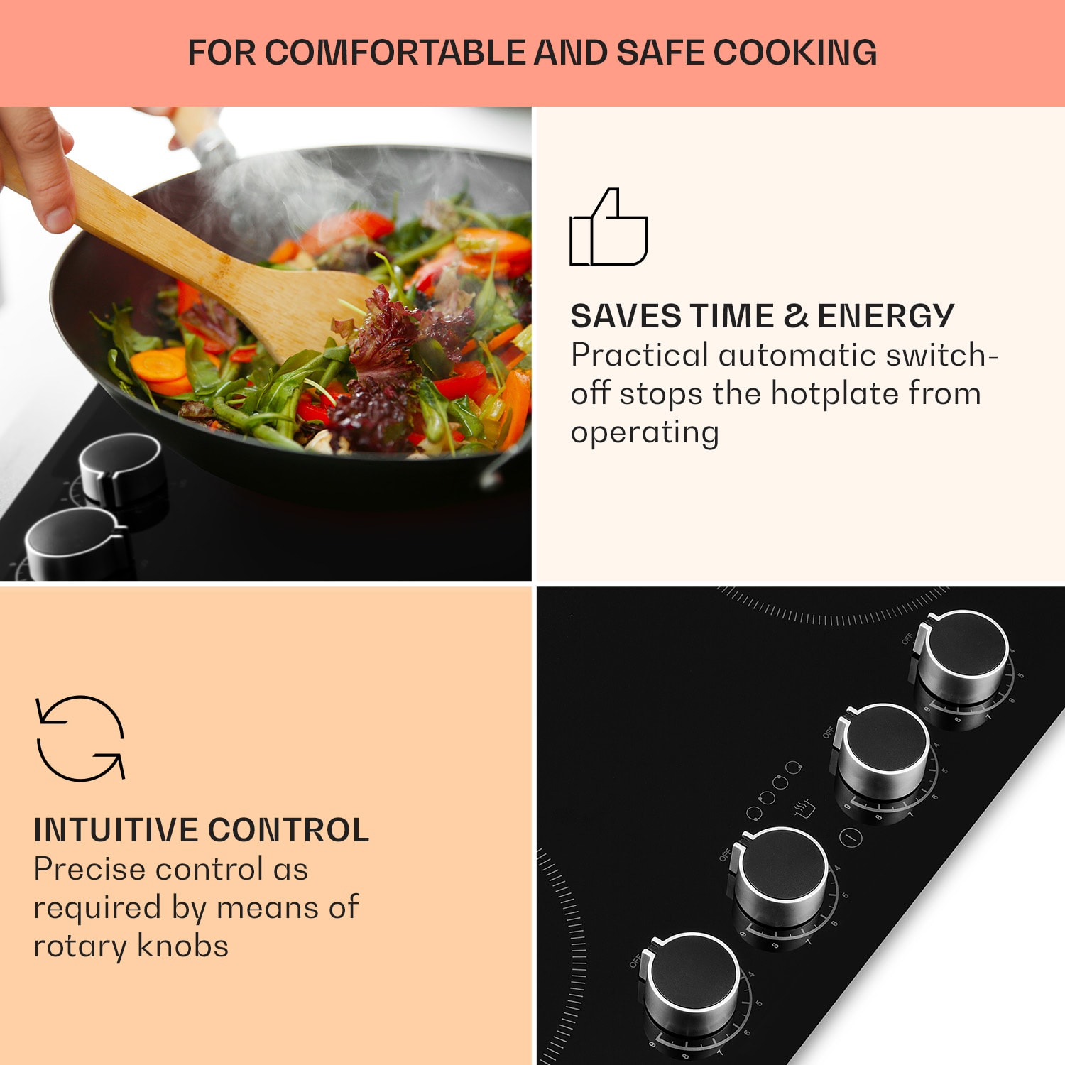 Kochheld, indukciós főzőlap, 6000 W, 4 zóna, forgó szabályozók, üveg, fekete 4