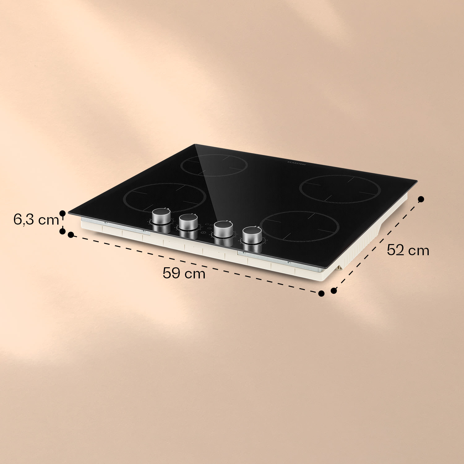 Kochheld Cocina de inducción de 4 zonas, 6000W y perillas Vidrio negro 60 cm | Brillante | Negro