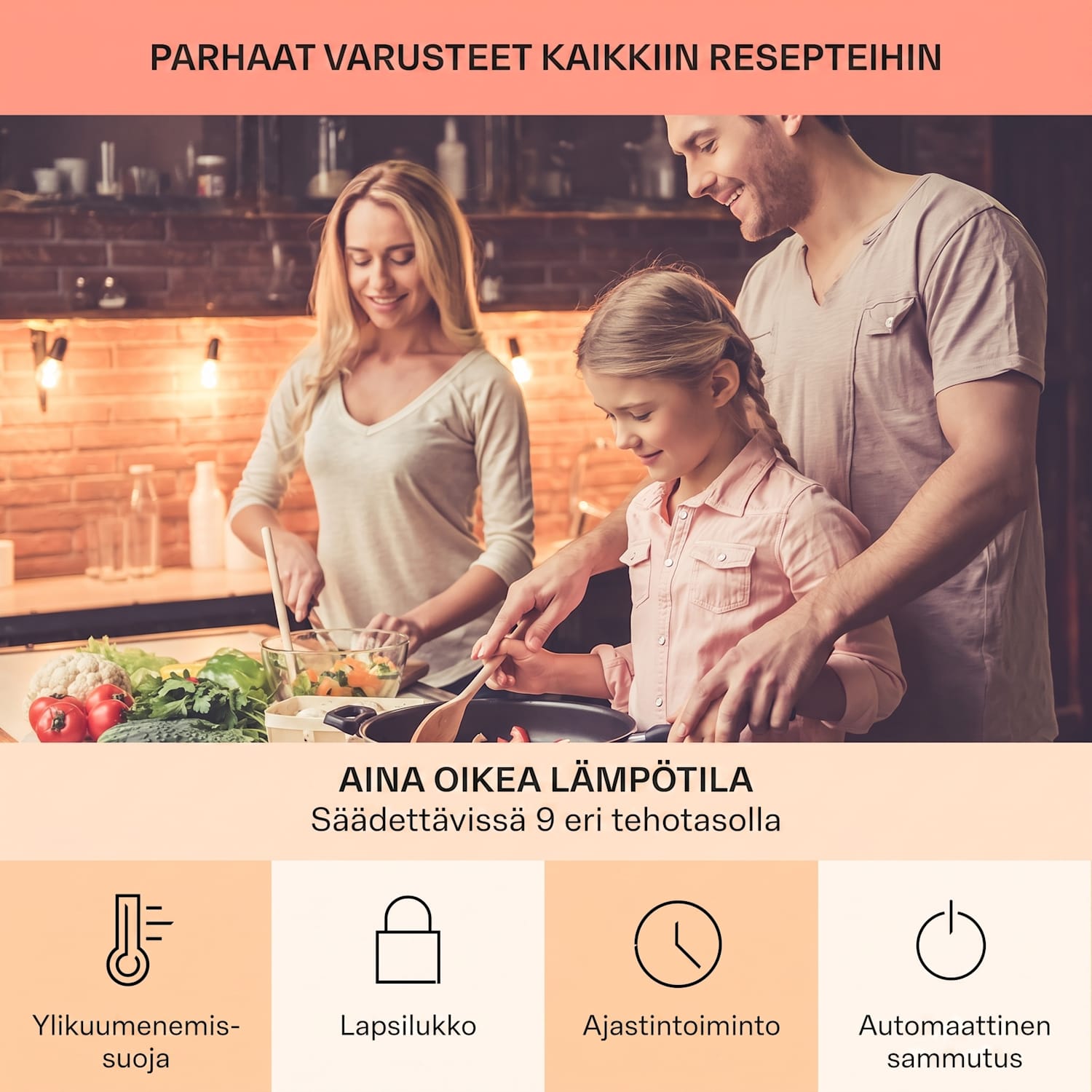 Virtuosa EcoAdapt -induktioliesi 4 aluetta 7200 W lasi musta 