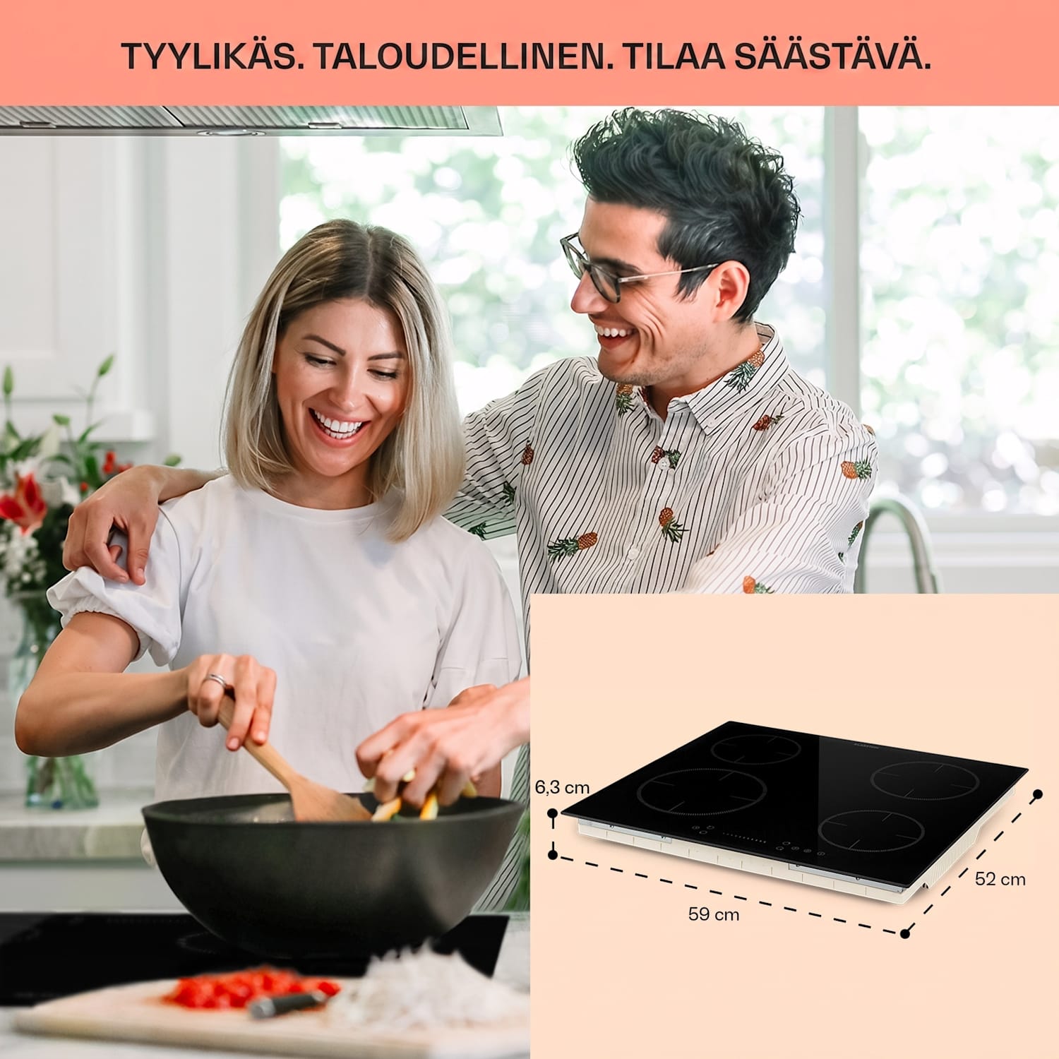 Virtuosa EcoAdapt -induktioliesi 4 aluetta 7200 W lasi musta 