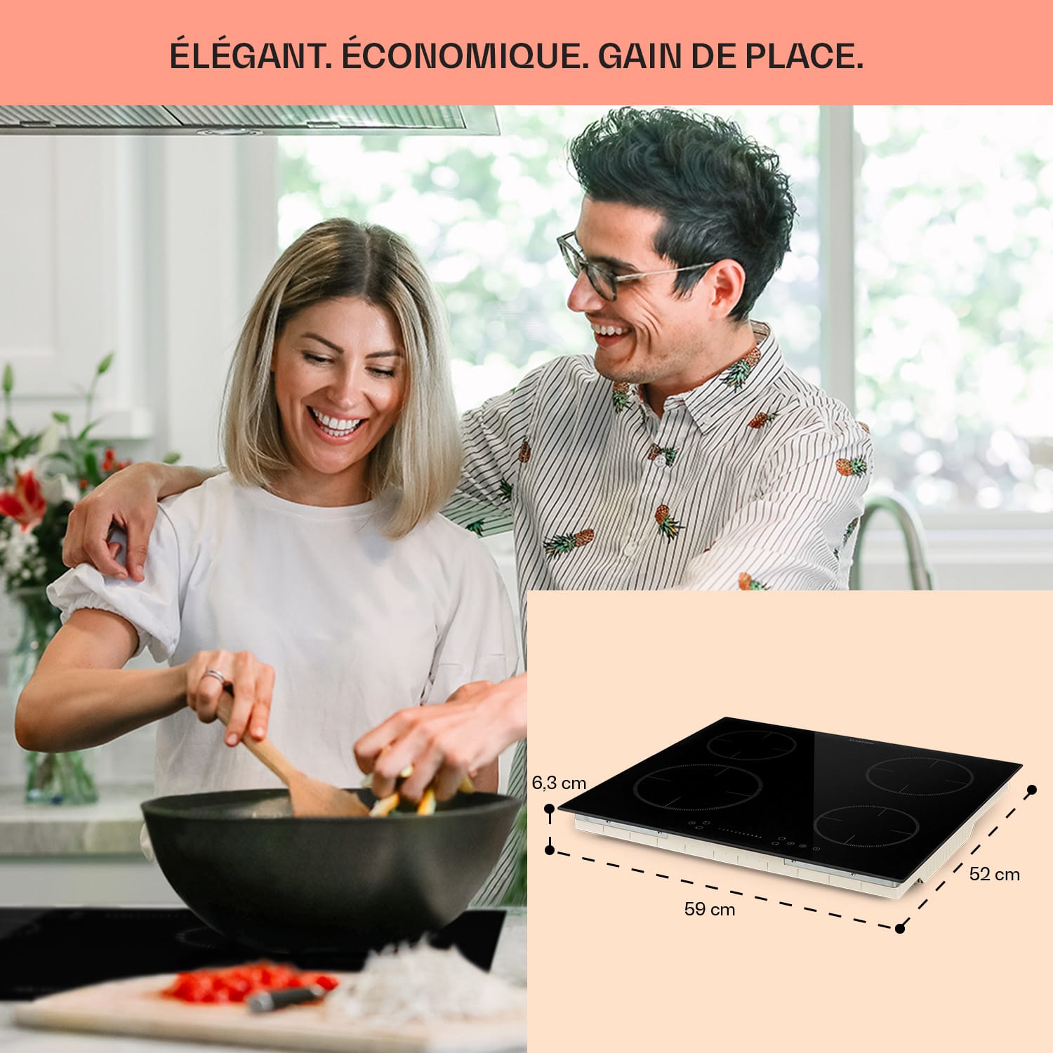 Virtuosa EcoAdapt inductiekookplaat 4 zones 7200W glas zwart 