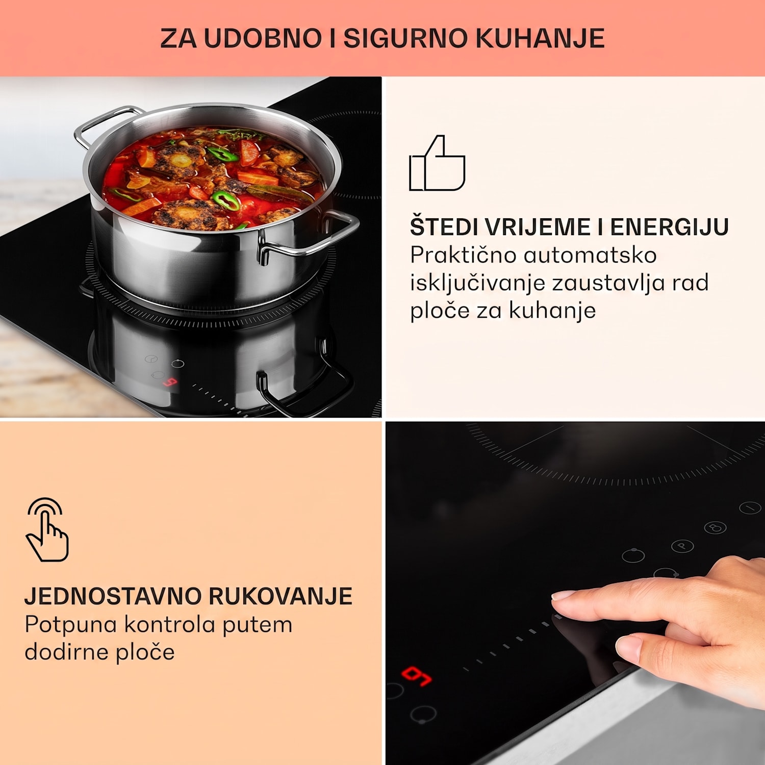 Virtuosa EcoAdapt, indukcijska ploča za kuhanje, 4 zone, 7200 W, staklo, crna 
