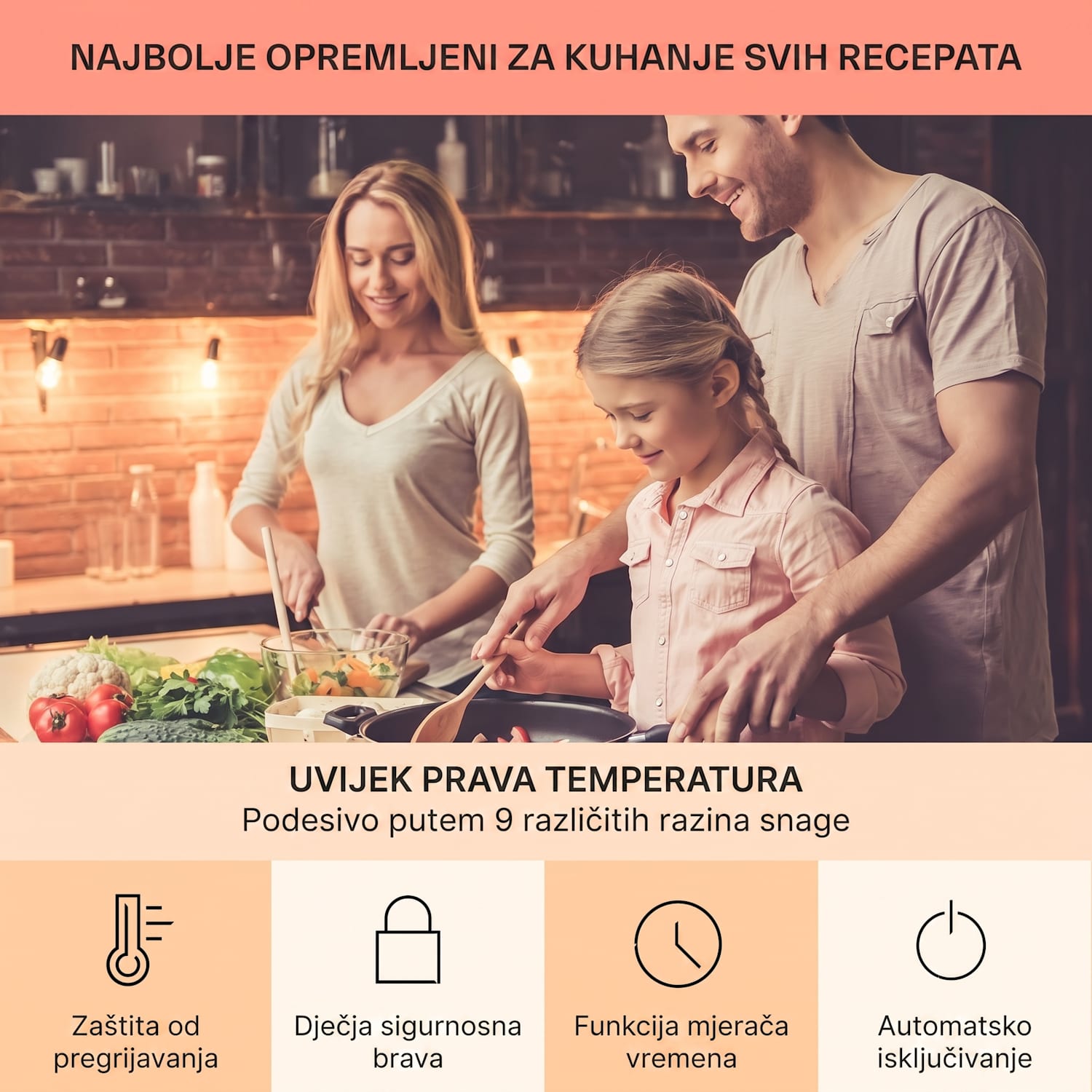 Virtuosa EcoAdapt, indukcijska ploča za kuhanje, 4 zone, 7200 W, staklo, crna 