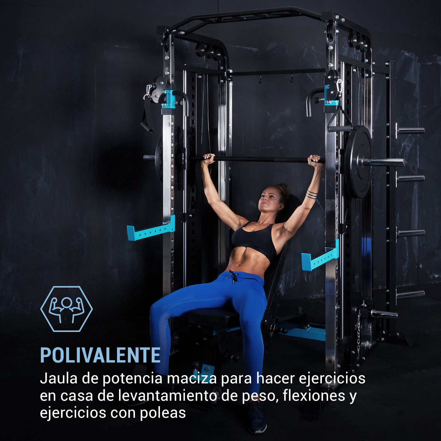 Amazor M Máquina Smith con polea Jaula de potencia Brazos de seguridad Soportes en J 