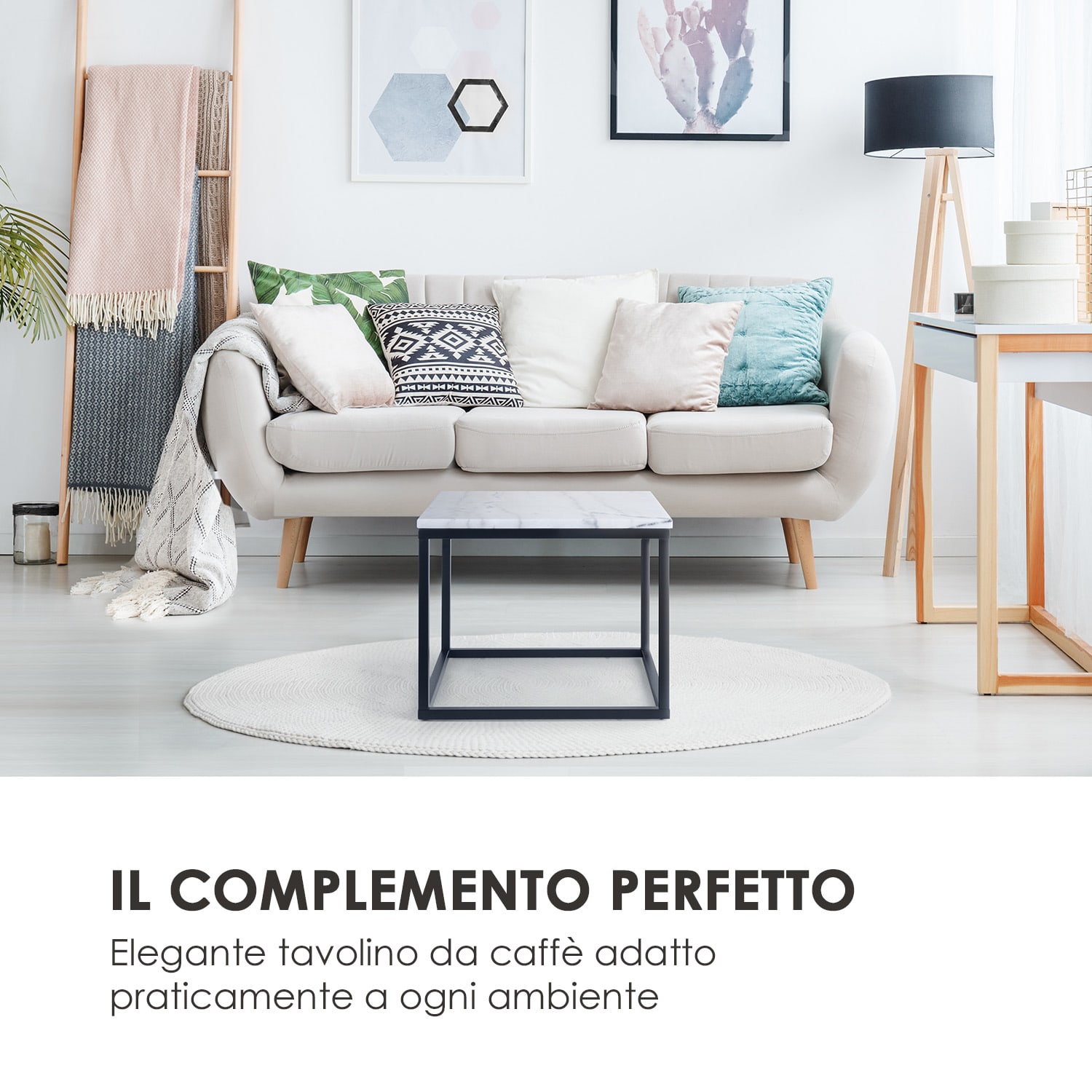 Volos T50 Tavolino 50x40x50 cm Marmo Indoor & Outdoor Nero/Bianco 