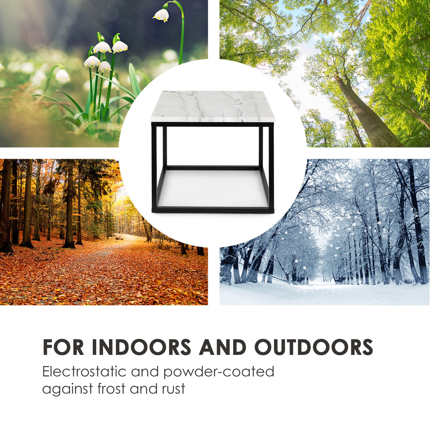 Volos T50, масичка за кафе, 50 х 40 х 50 см, мрамор, интериор и екстериор, черно / бяла 50 x 40 x 50 cm