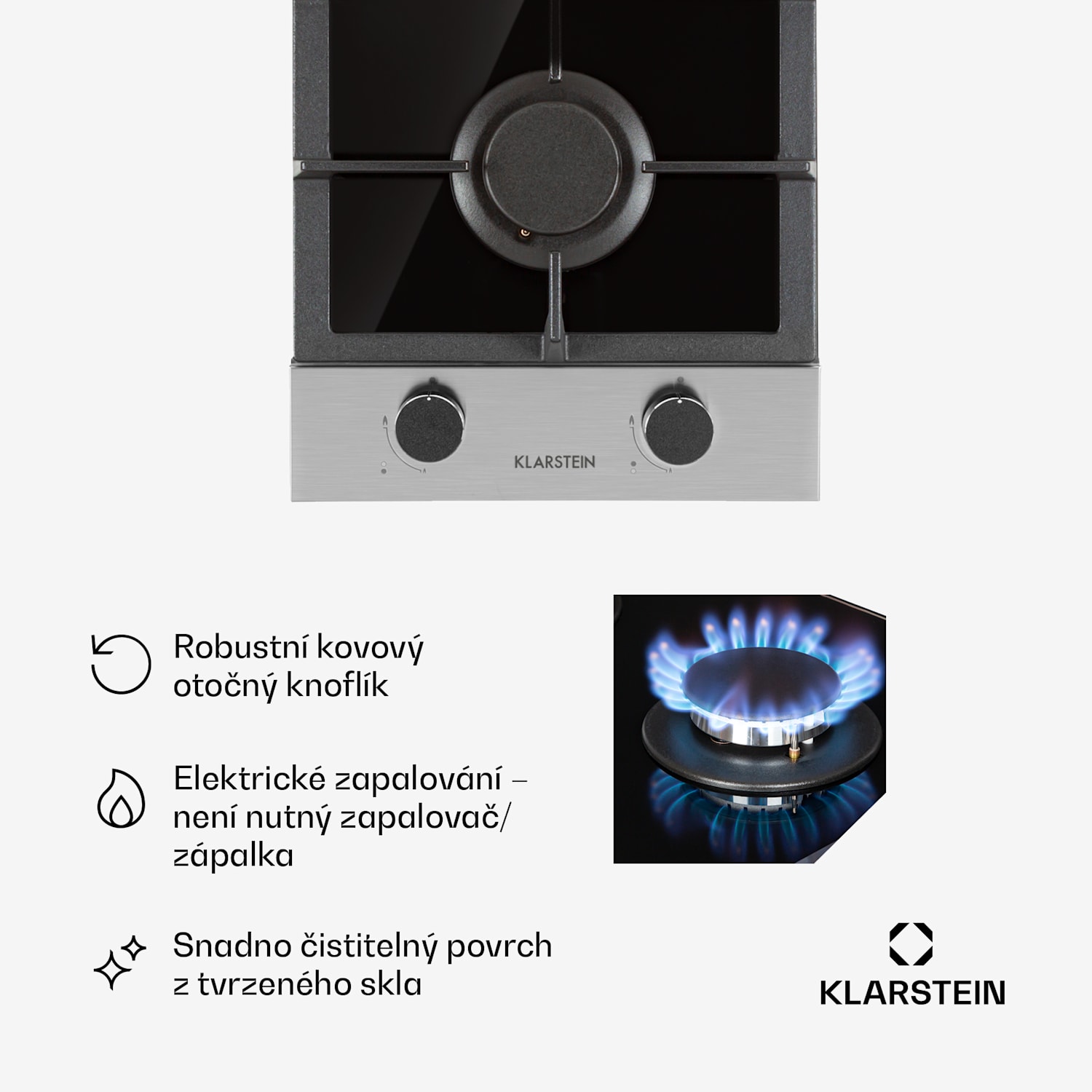 Alchemist Domino, plynová varná deska, 2 hliníkové hořáky, sklokeramika 30 cm | 2 hořáky | Stříbrná