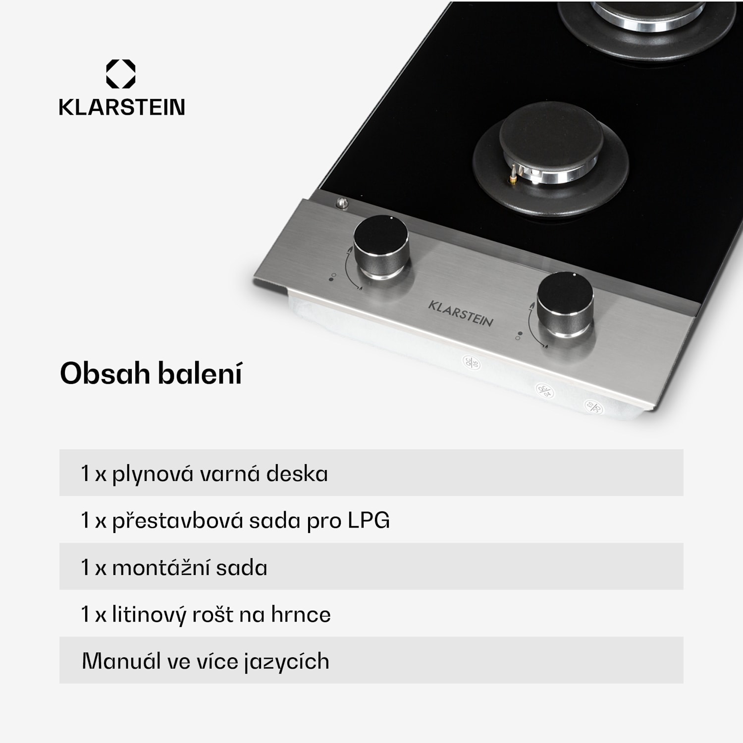 Alchemist Domino, plynová varná deska, 2 hliníkové hořáky, sklokeramika 30 cm | 2 hořáky | Stříbrná