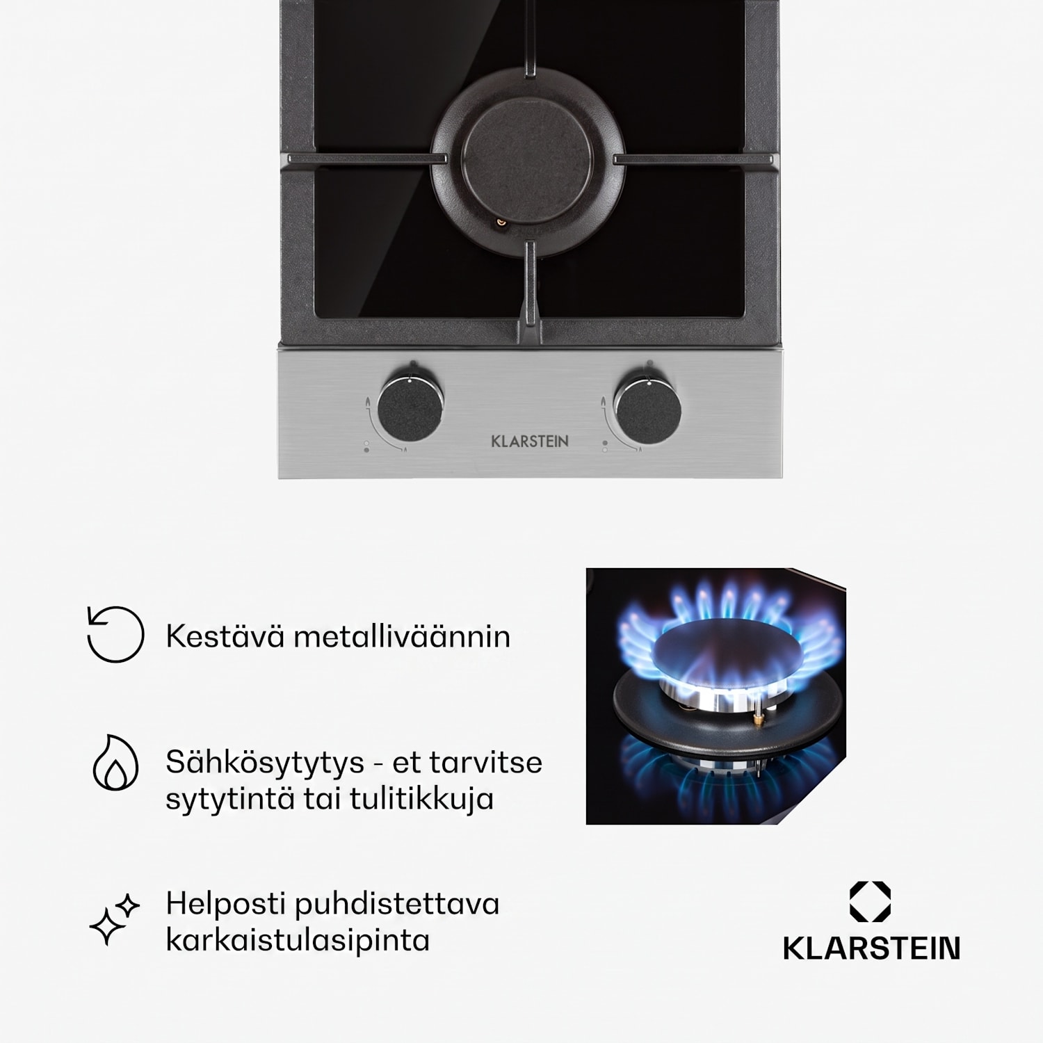 Alchemist Domino 2-levyinen kaasuliesi alumiinipolttimilla, lasikeramiikka 30 cm | 2 poltinta | Hopea