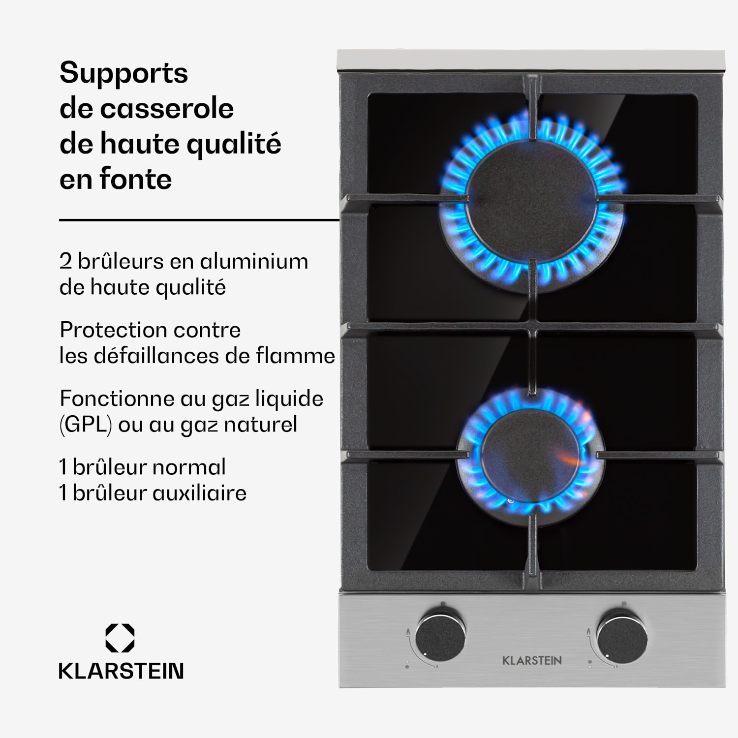 Alchemist Domino Plaque de cuisson à gaz 2 foyers Brûleur en aluminium Céramique vitrée 