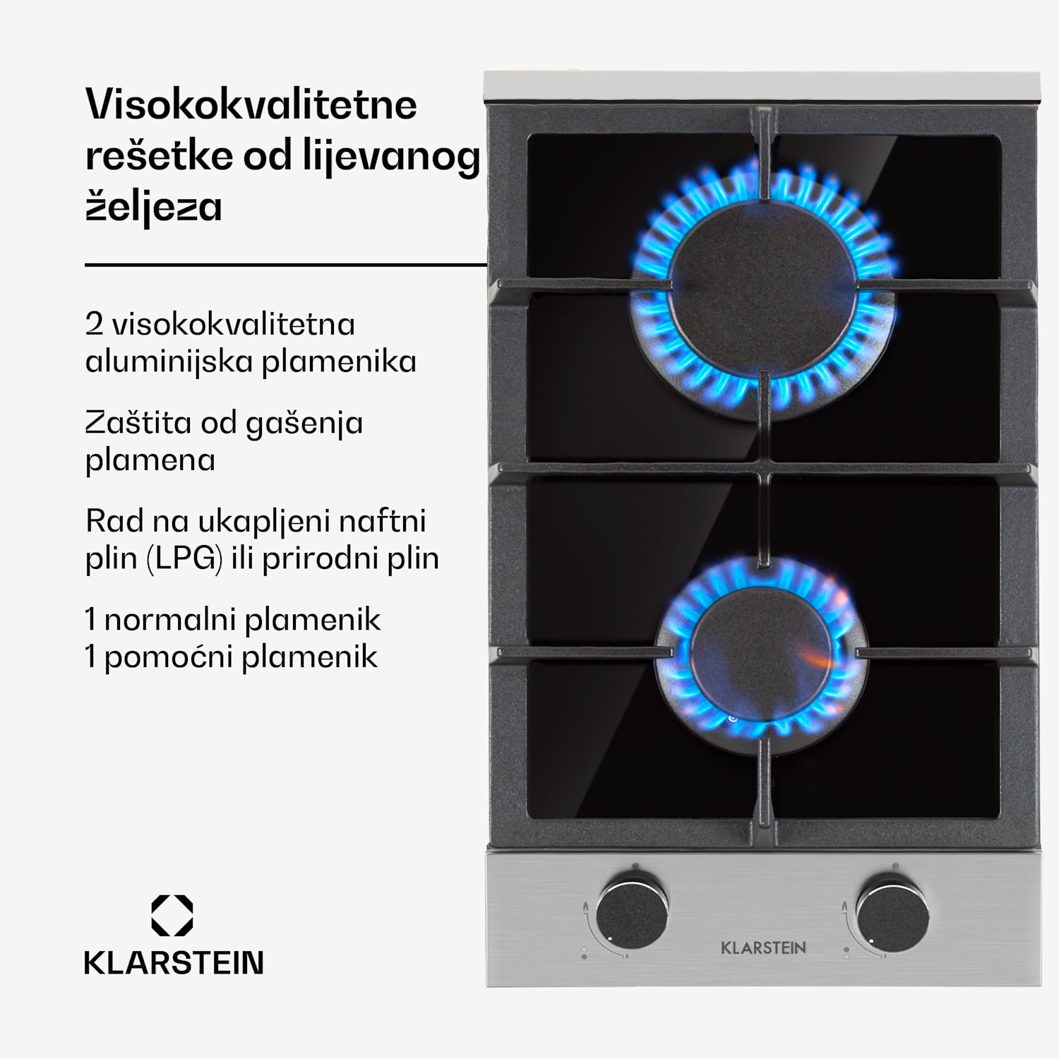 Alchemist Domino, plinska ploča za kuhanje, 2 aluminijska plamenika, staklokeramika 
