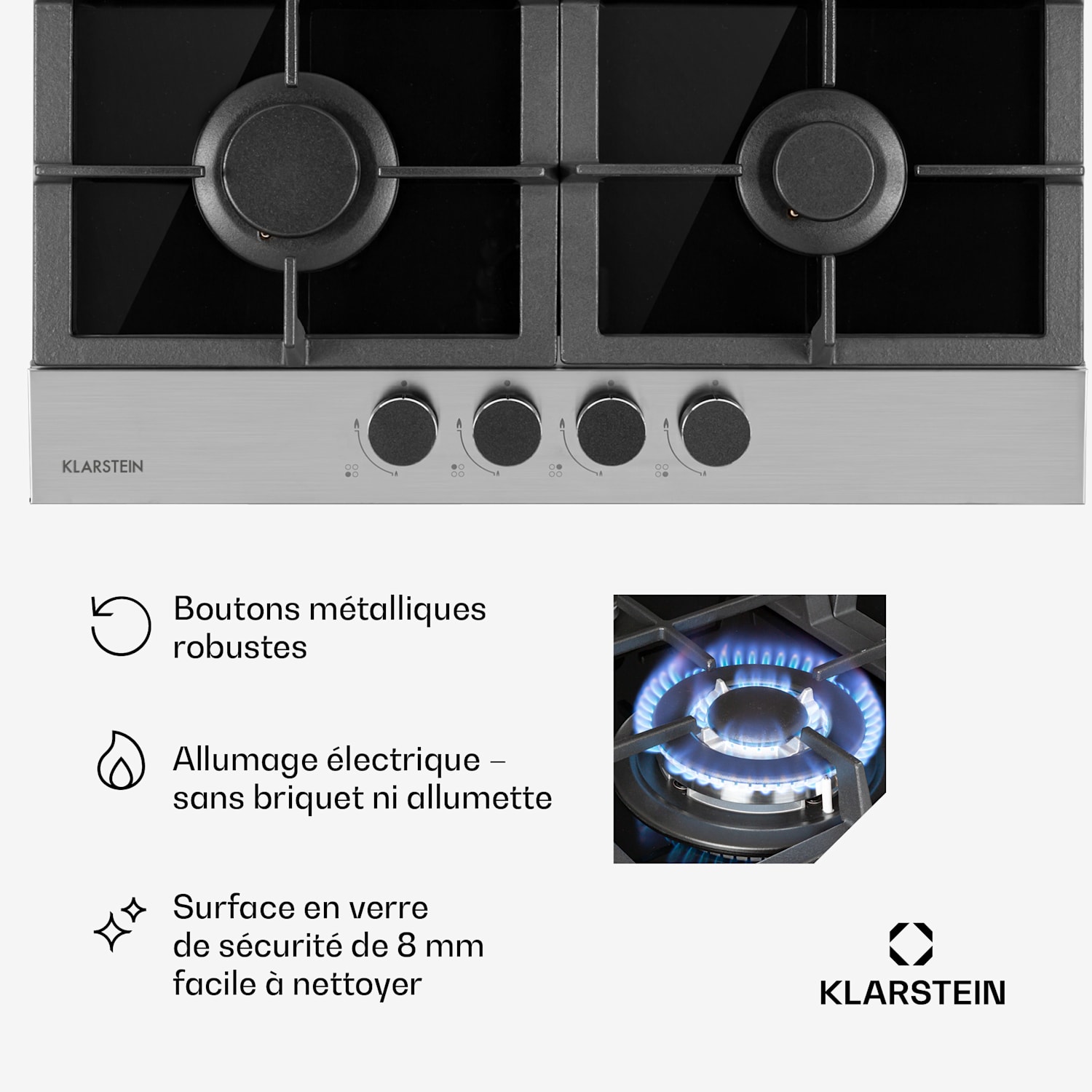 Alchemist 4 zones gaskookplaat aluminium pit glaskeramiek zwart 60 cm | 4 branders | Zilver