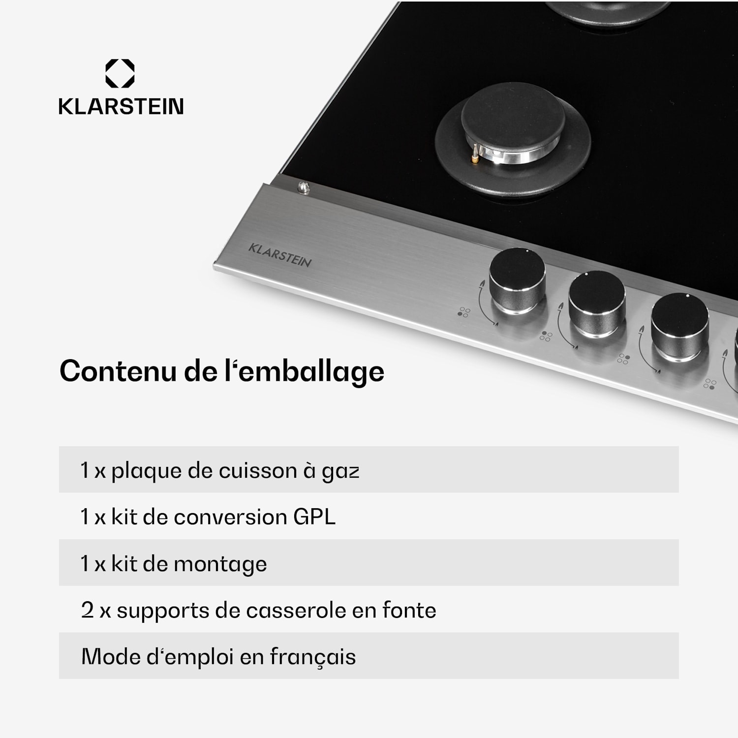 Alchemist 4 zones gaskookplaat aluminium pit glaskeramiek zwart 60 cm | 4 branders | Zilver