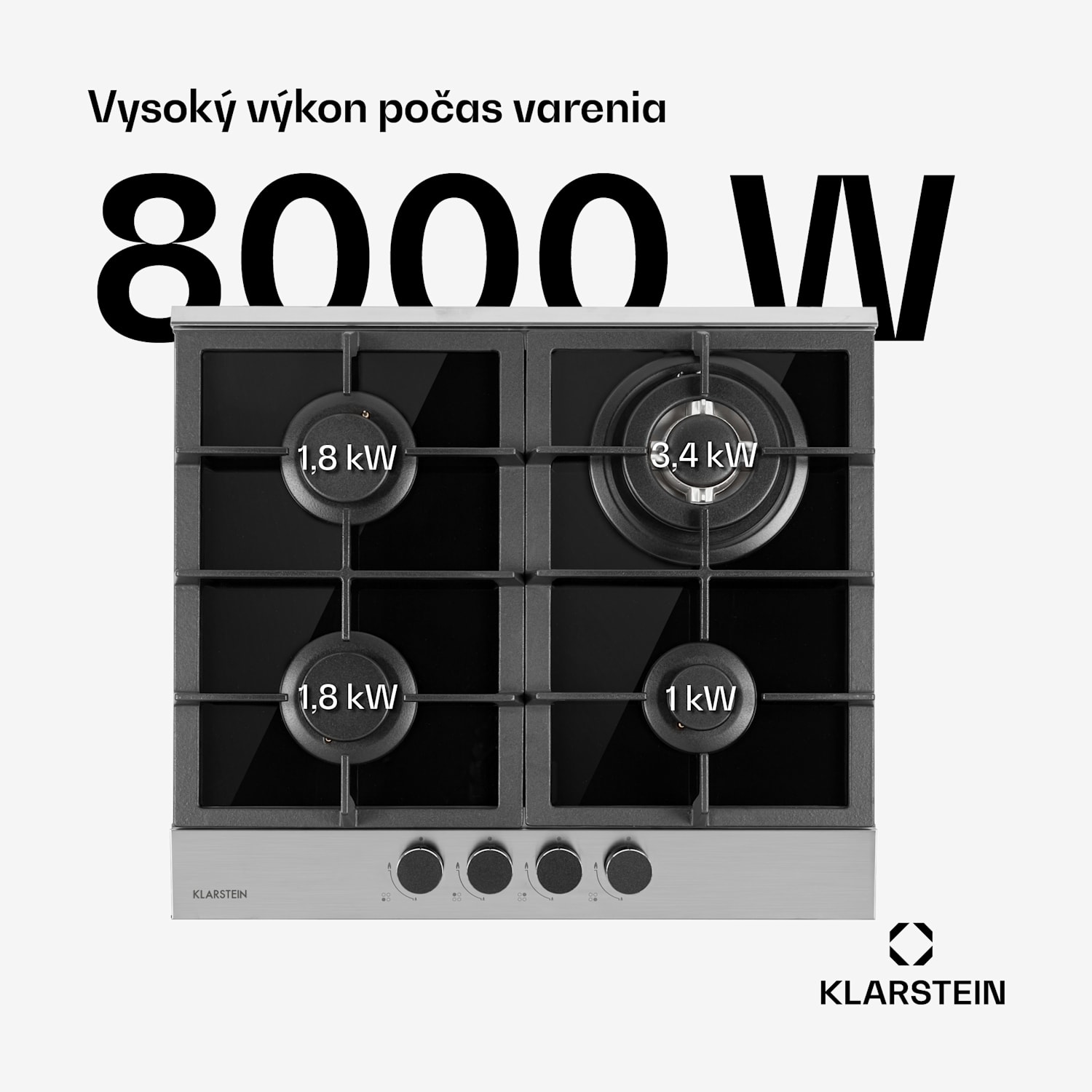 Alchemist, plynová varná doska, 4 hliníkové horáky, sklokeramika, čierna 60 cm | 4 horáky | Strieborná