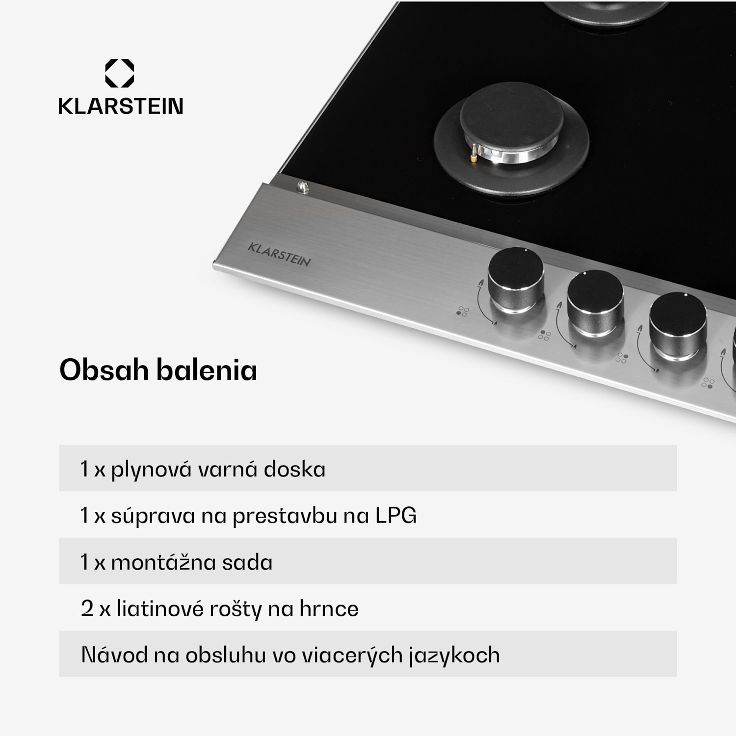 Alchemist, plynová varná doska, 4 hliníkové horáky, sklokeramika, čierna 60 cm | 4 horáky | Strieborná