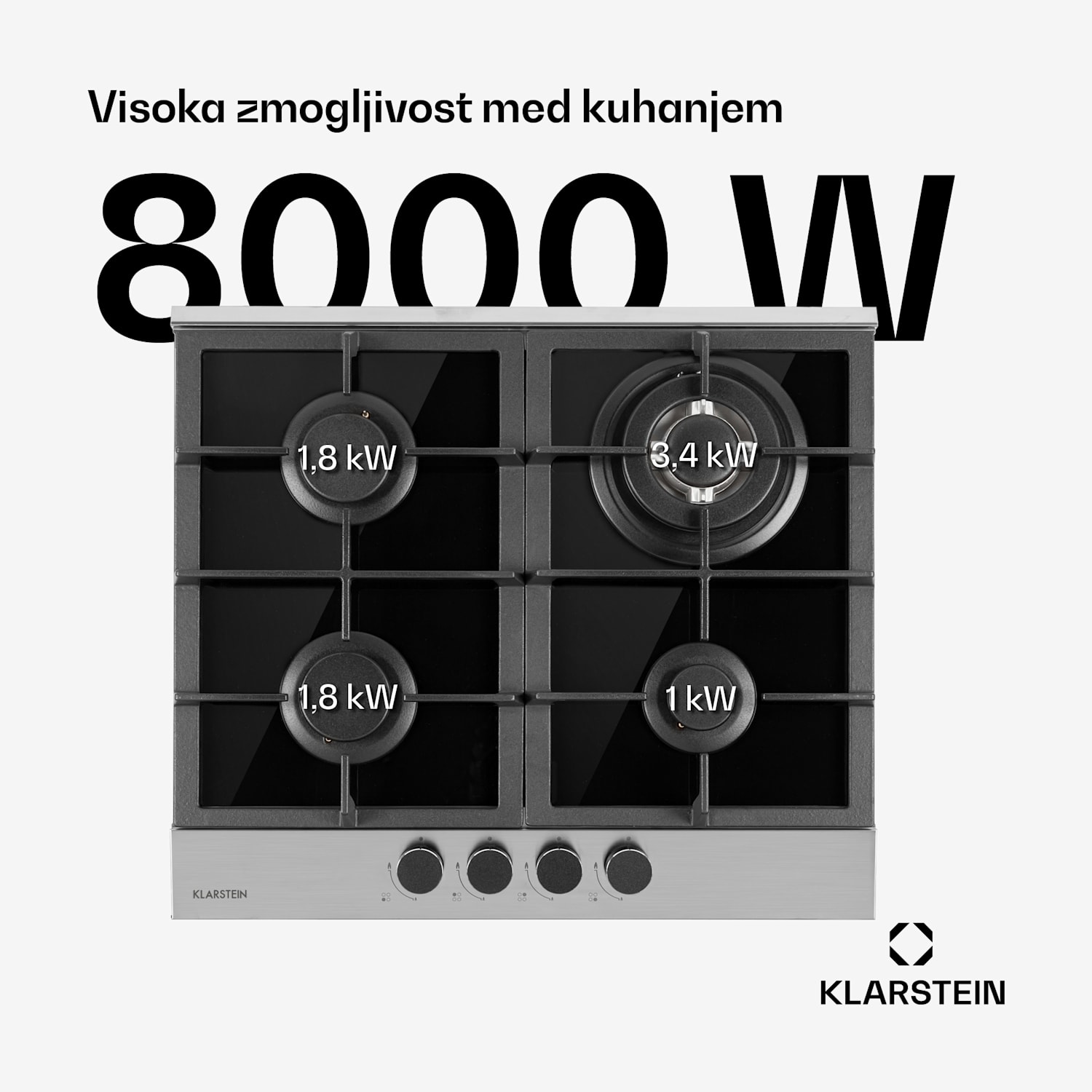 Alchemist, 4-conska plinska kuhalna plošča, aluminijasti gorilniki, steklokeramika, črna 60 cm | 4 gorilniki | Srebrna