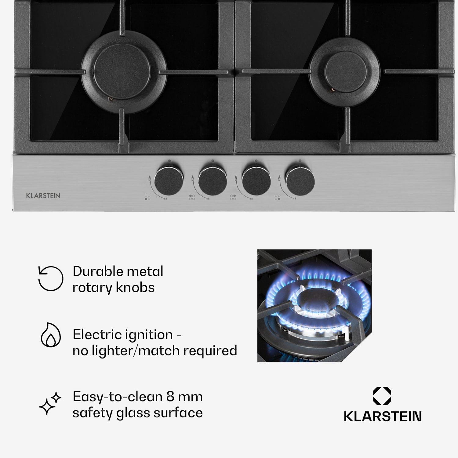Alchemist 4-alueinen kaasuliesi alumiinipolttimilla, musta lasikeraaminen 60 cm | 4 poltinta | Hopea