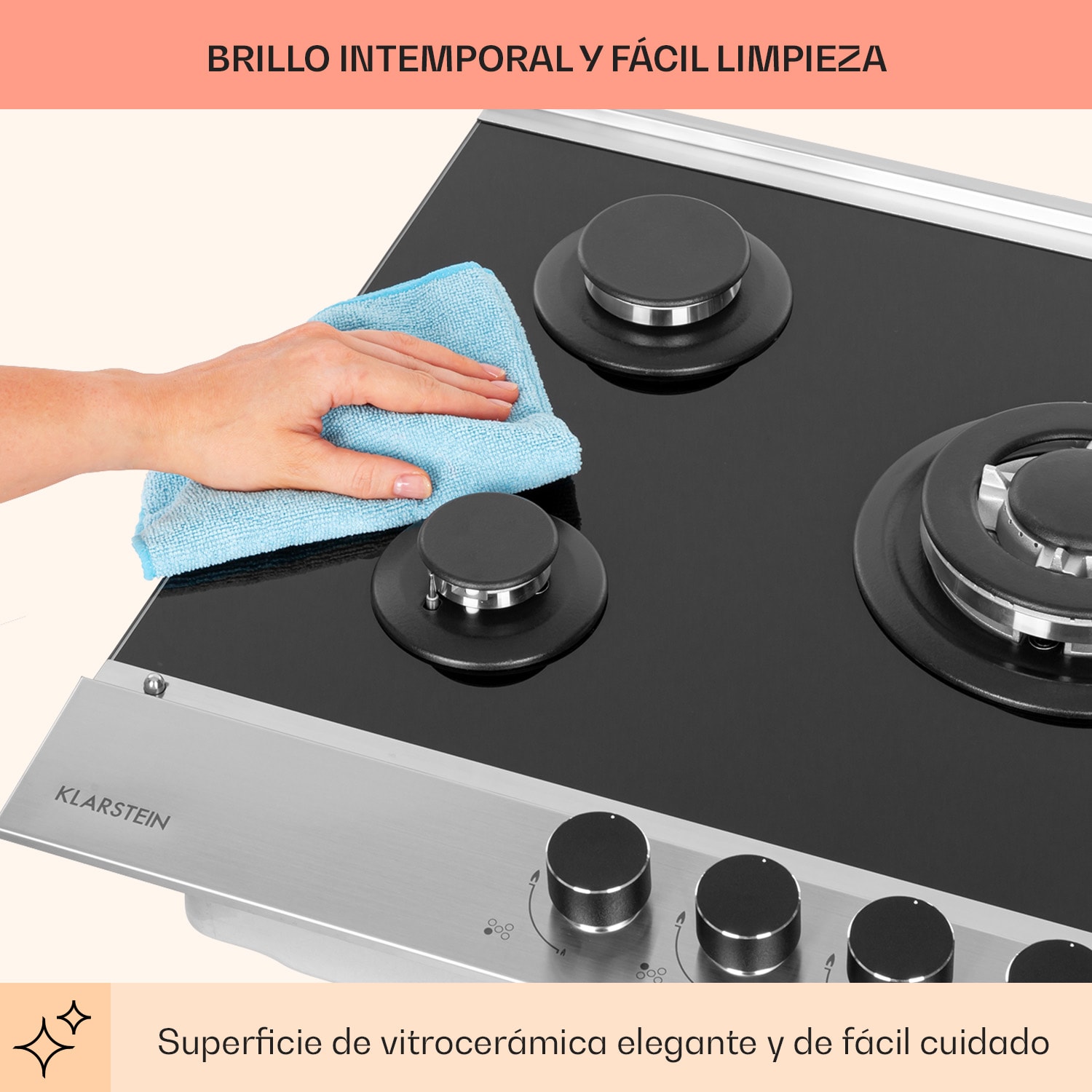 Alchemist Cocina a gas de 5 zonas quemadores de aluminio vitroceramica de color negro 70 cm | 5 fogones | Plata