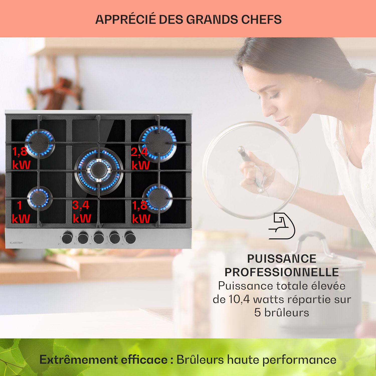 Alchemist 5 zones gaskookplaat aluminium branders glaskeramiek zwart 70 cm | 5 branders | Zilver