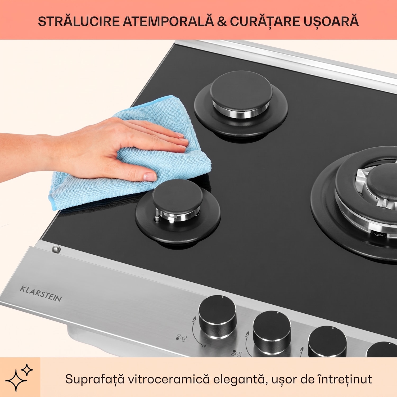 Alchemist, plită pe gaz cu 5 zone, arzătoare din aluminiu, sticlă-ceramică, negru 70 cm | 5 arzatoare | Argintiu